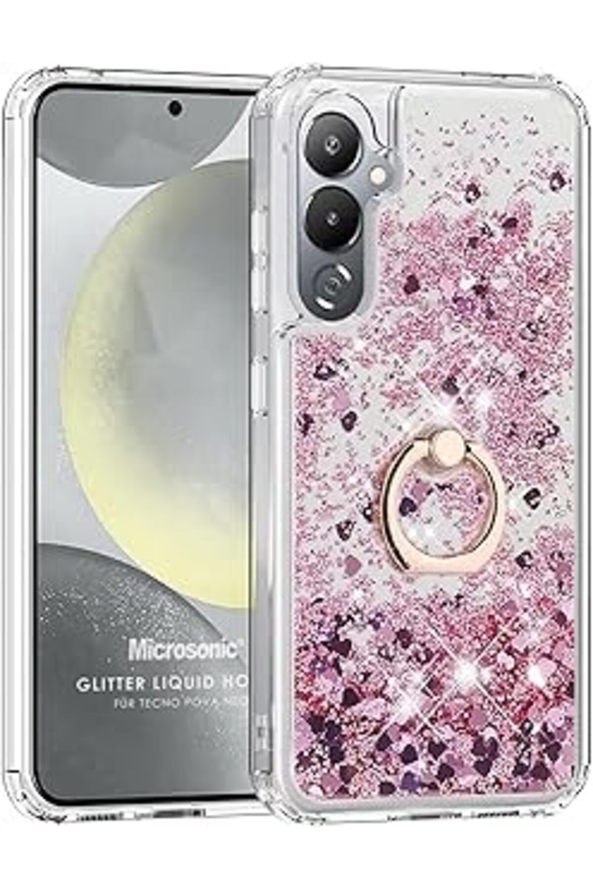 Karachil Microsonic Tecno Pova 4 Için Kılıf Glitter Liquid Holder Pembe [Pova 4 Ile Uyumlu Kılıf - Pembe]