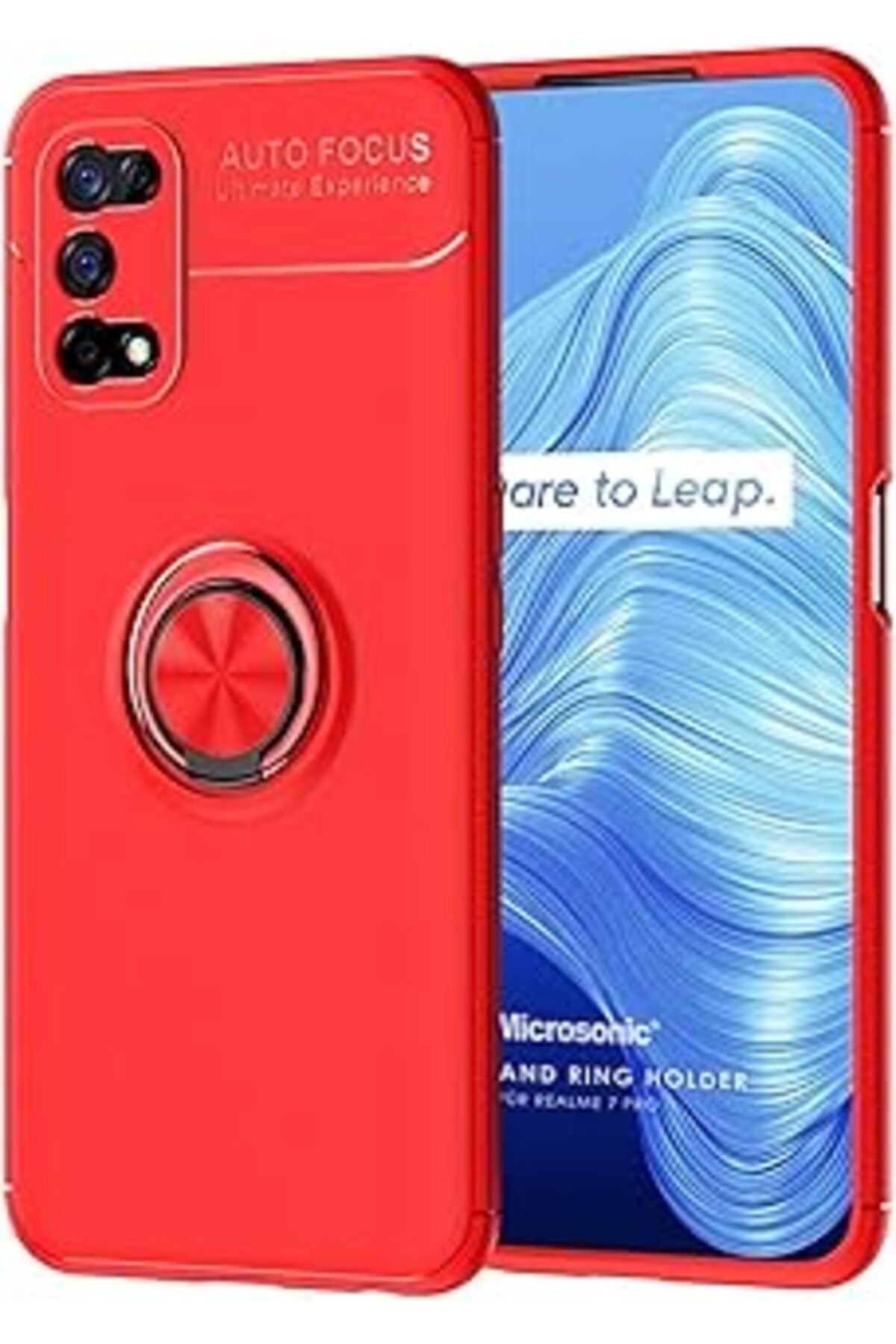 Karachil Microsonic Realme 7 Pro Için Kılıf Kickstand Ring Holder Kırmızı [Realme 7 Pro Ile Uyumlu Kılıf - K