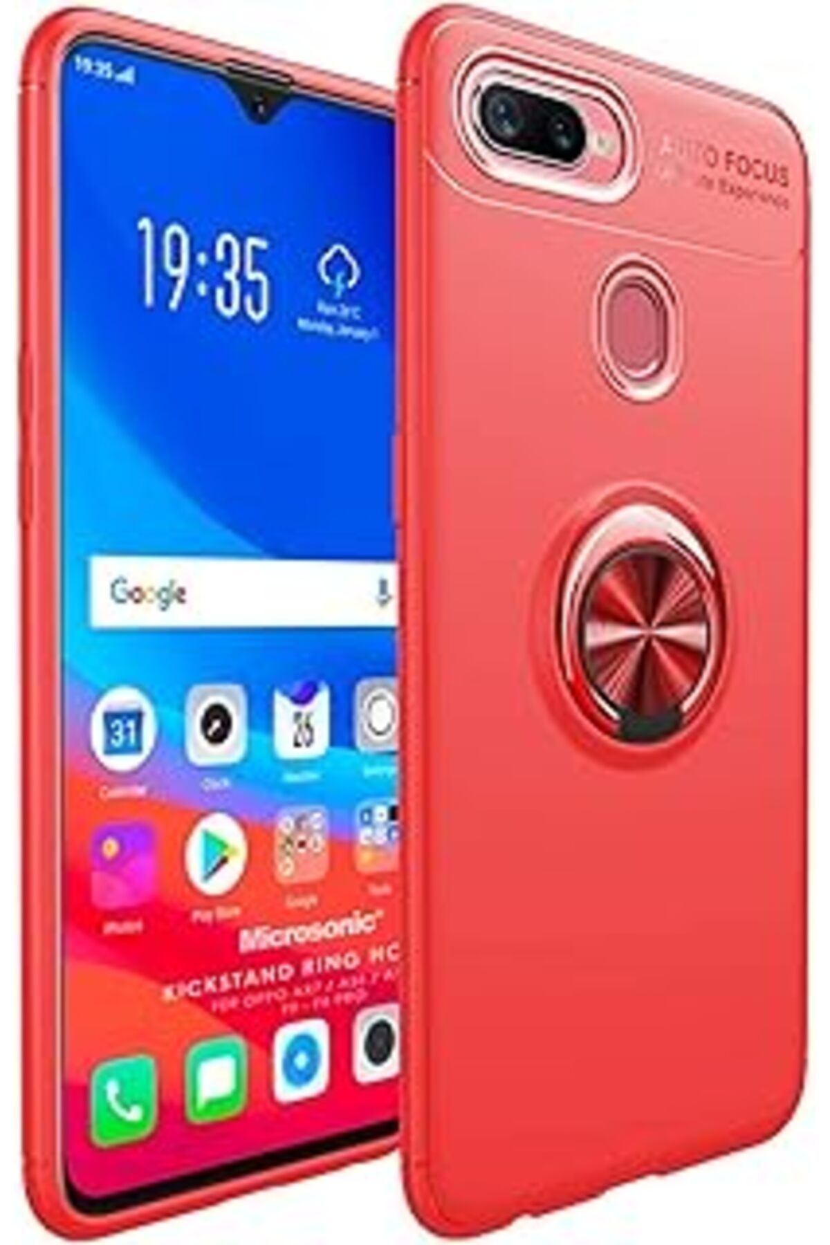 Karachil Microsonic Oppo F9 / F9 Pro Için Kılıf Kickstand Ring Holder Kırmızı [F9 / F9 Pro Ile Uyumlu Kılıf