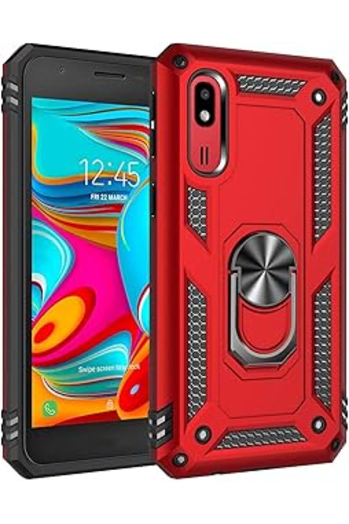 Karachil Microsonic Samsung Galaxy A2 Core Için Kılıf Military Ring Holder Kırmızı [Galaxy A2 Core Ile Uyuml