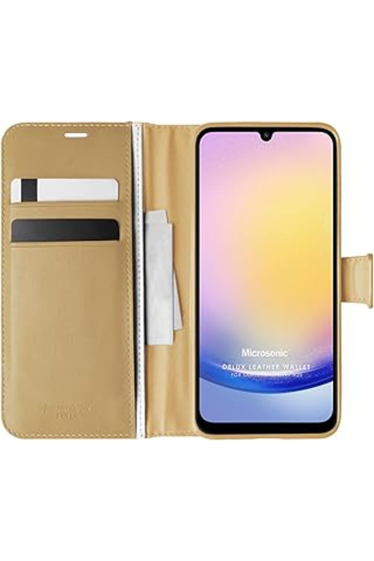 Karachil Microsonic Samsung Galaxy A25 Kılıf Delux Leather Wallet Gold [Galaxy A25 Ile Uyumlu Kılıf - Gold]