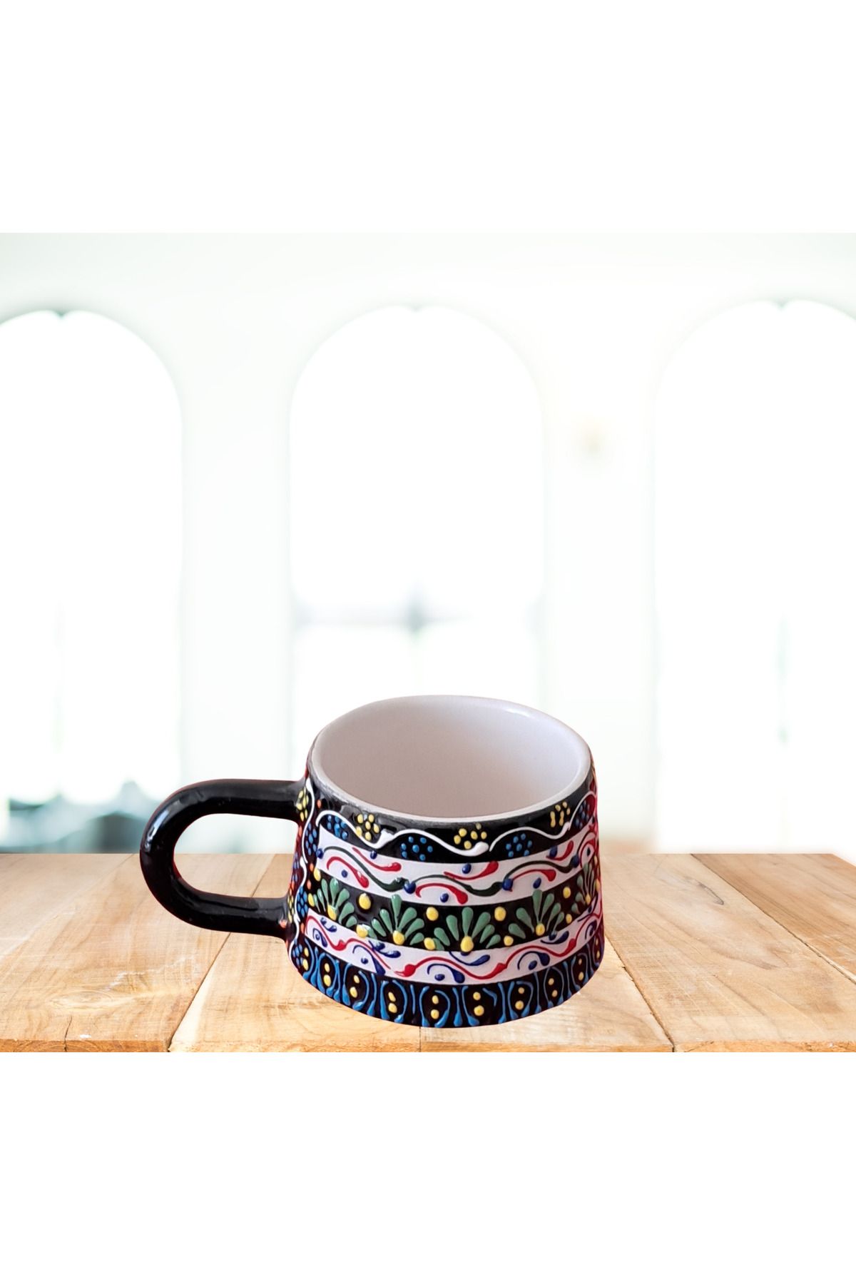 Artiser Klasik çini desenli seramik kupa, Seramik mug, El yapımı seramik kupa, Seramik kahve fincanı