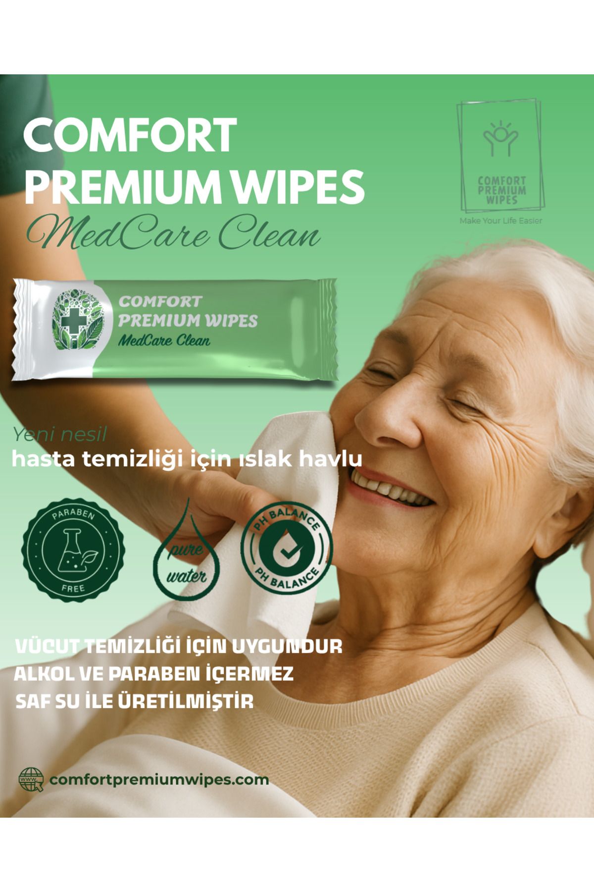 Comfort Premium Wipes Medcare Clean - Hasta Bakım ve Vücut Temizleme Mendili (50'li Paket)