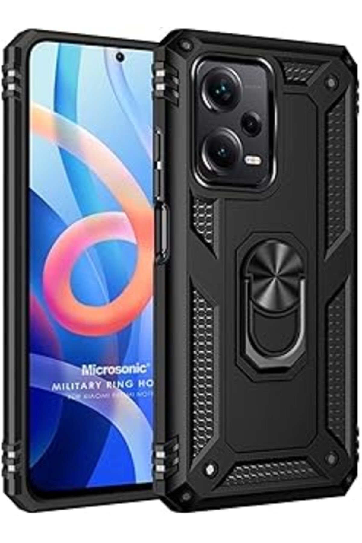 Karachil Microsonic Xiaomi Poco X5 5G Için Kılıf Military Ring Holder Siyah [Poco X5 5G Ile Uyumlu Kılıf - S