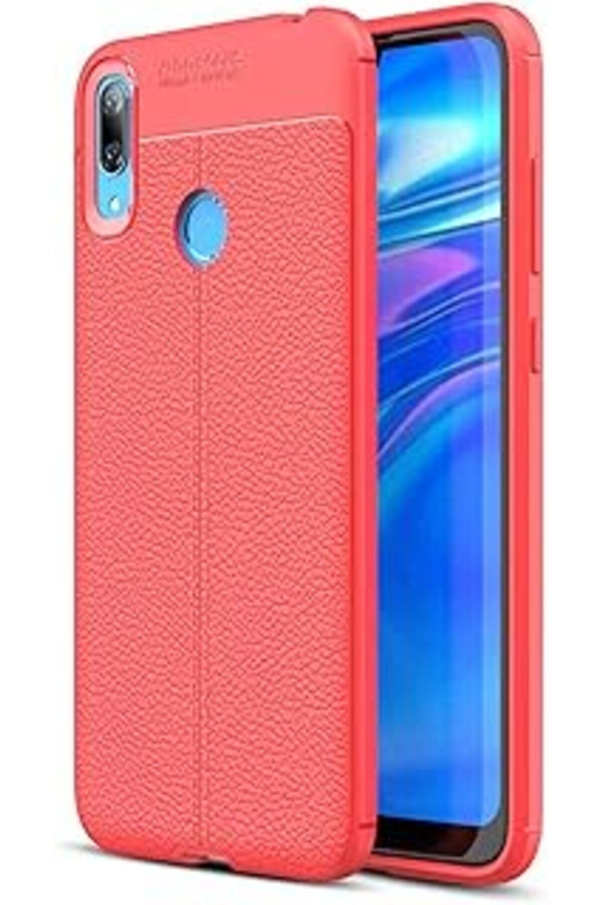 Karachil Microsonic Huawei Y7 Prime 2019 Için Kılıf Deri Dokulu Silikon Kırmızı [Y7 Prime 2019 Ile Uyumlu Kı