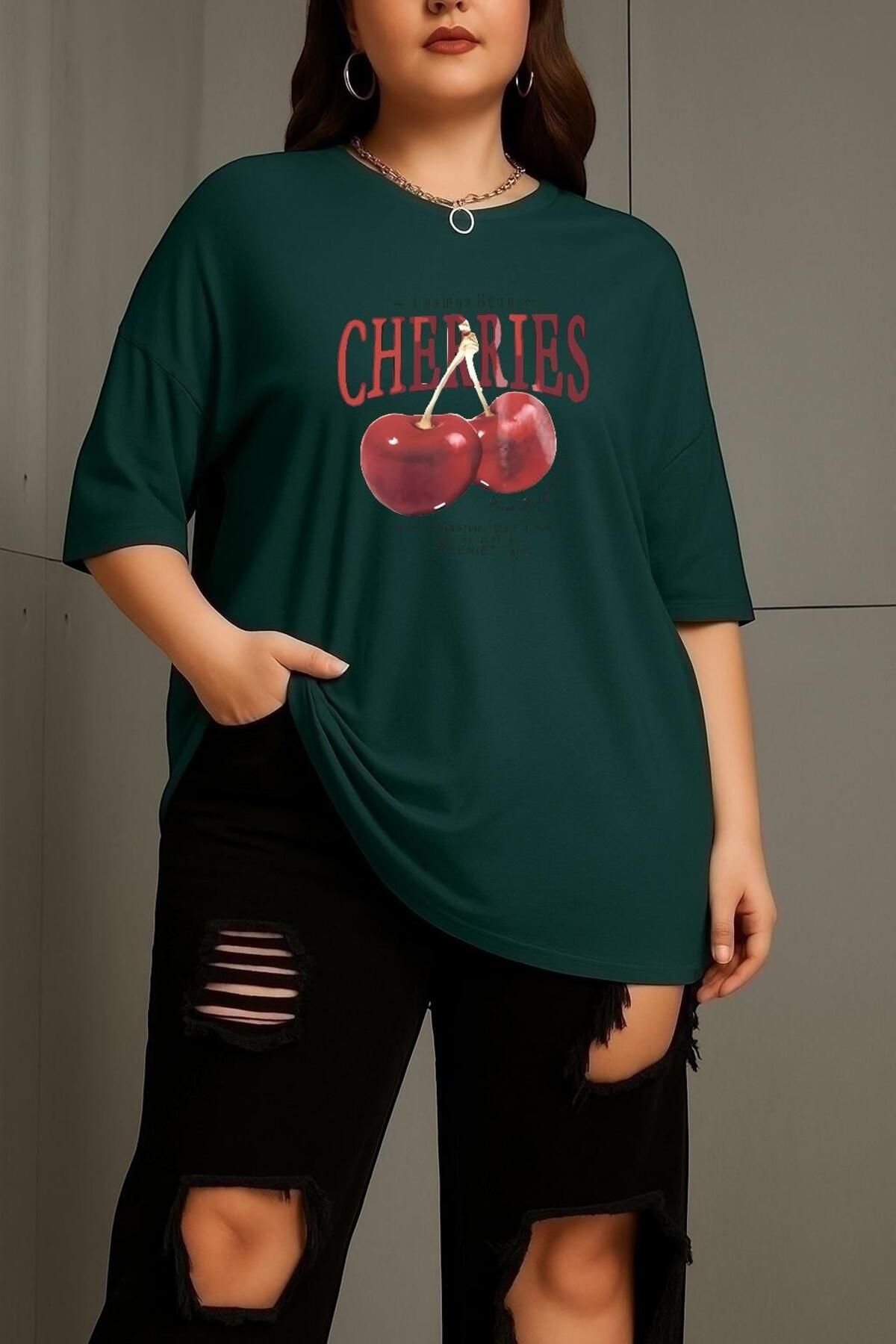 BENROMA BÜYÜK BEDEN CHERRIES KİRAZ BASKILI UNİSEX TİŞÖRT
