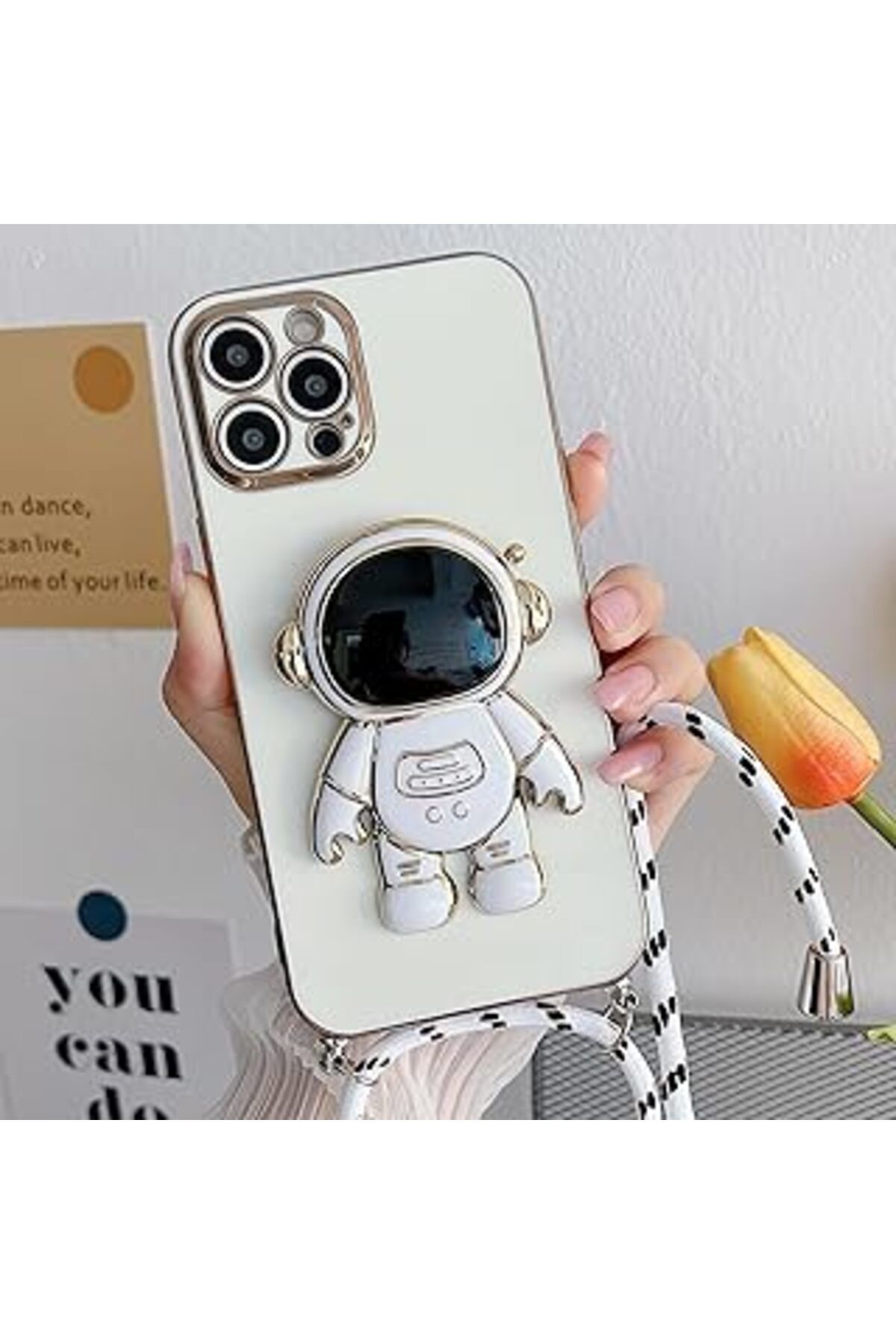 Pazarcan Galaxy S23 Ile Uyumlu Ipli Boyun Askılı Astronot Figürlü Silikon Kılıf Pastel Renkli Epiphany Kılıf