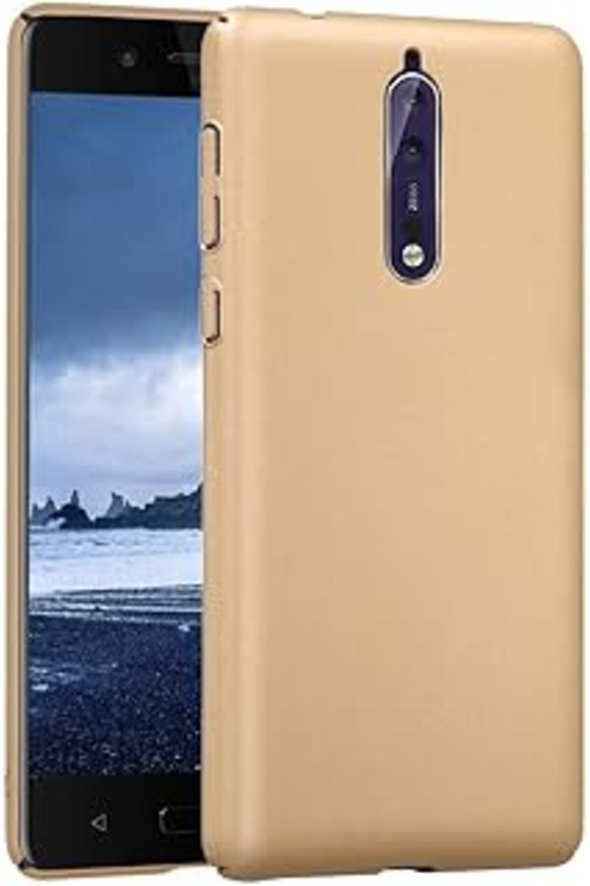 Karachil Nokia 8 Uyumlu Sert Rubber Silikon Kılıf (Altın Rengi)