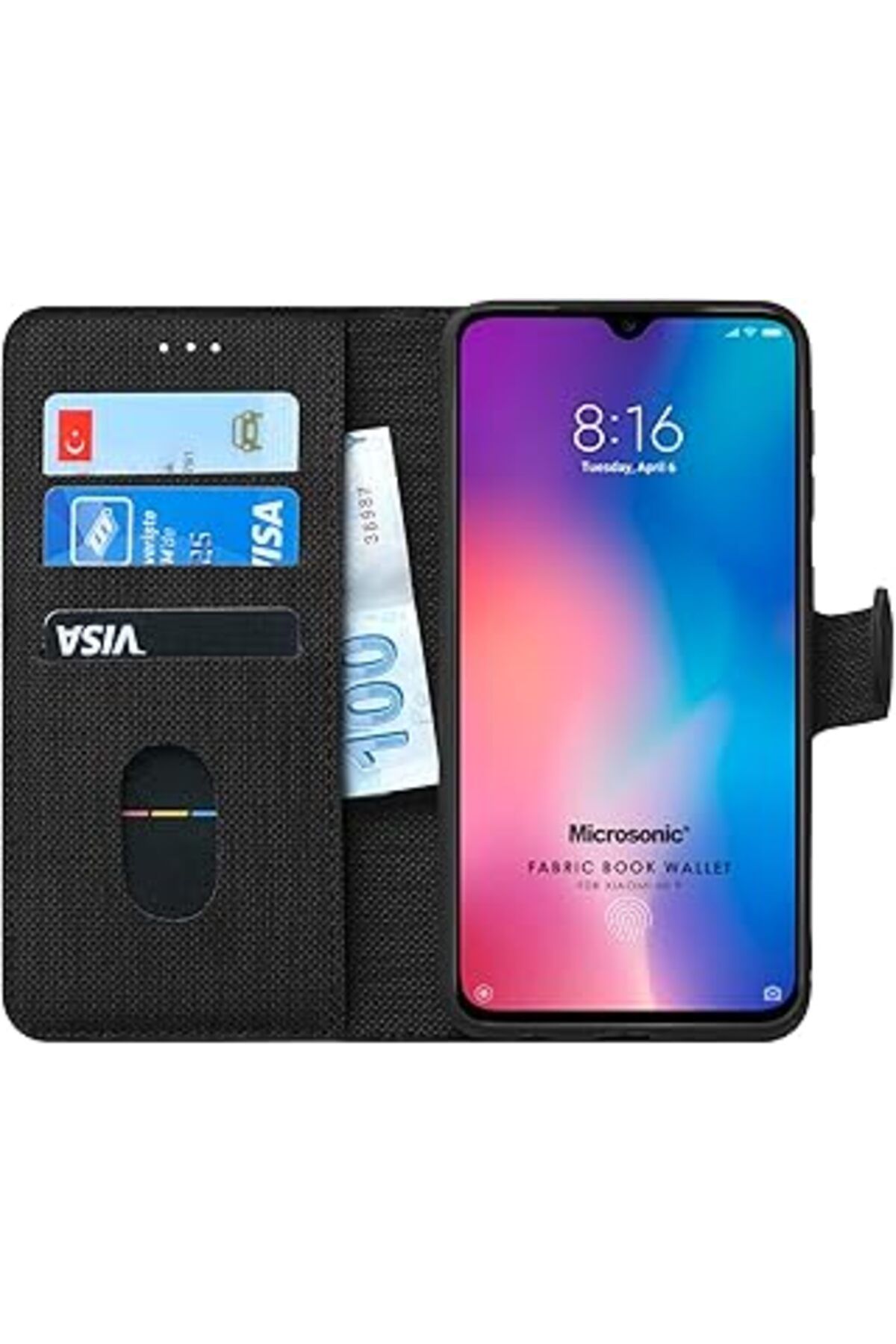 Karachil Microsonic Xiaomi Mi 9 Için Kılıf Fabric Book Wallet Siyah [Mi 9 Ile Uyumlu Kılıf - Siyah]