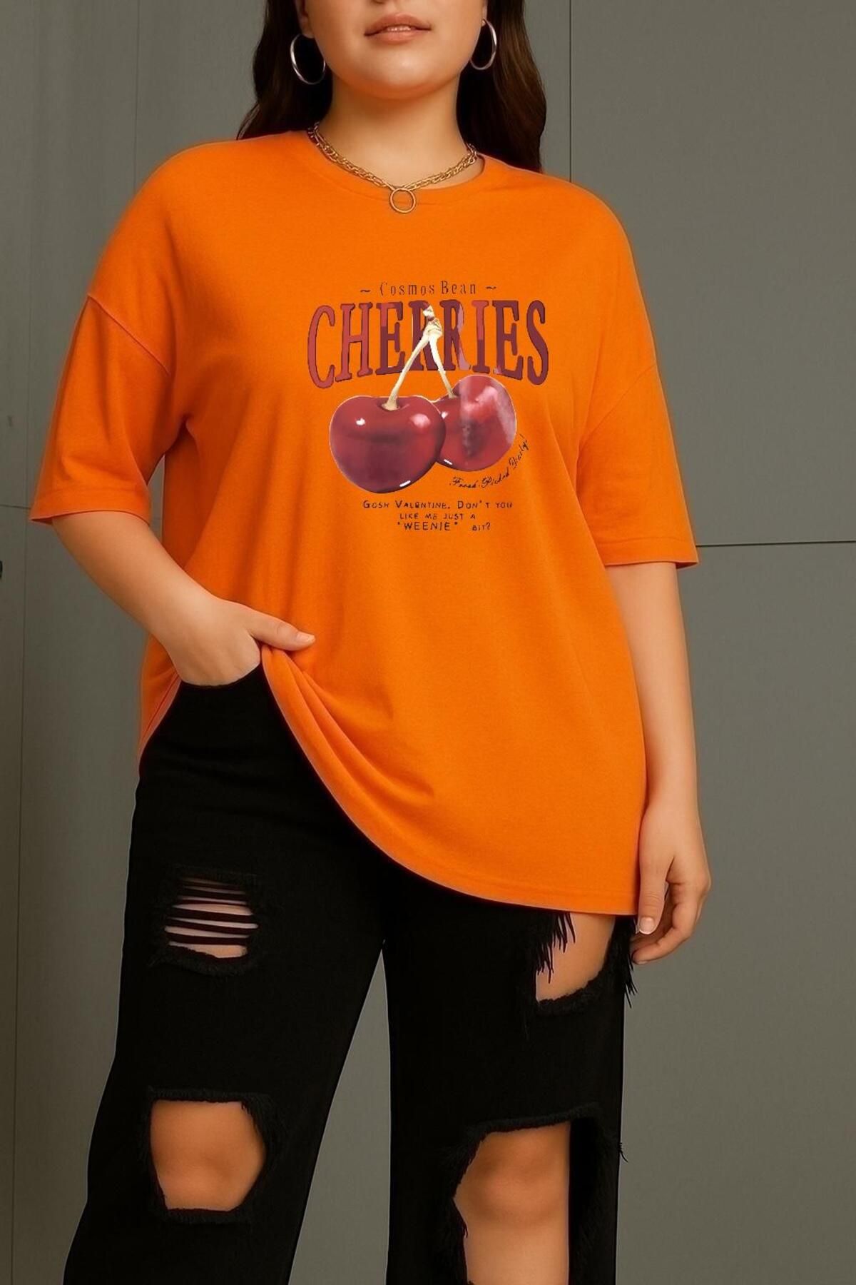 BENROMA BÜYÜK BEDEN CHERRIES KİRAZ BASKILI UNİSEX TİŞÖRT