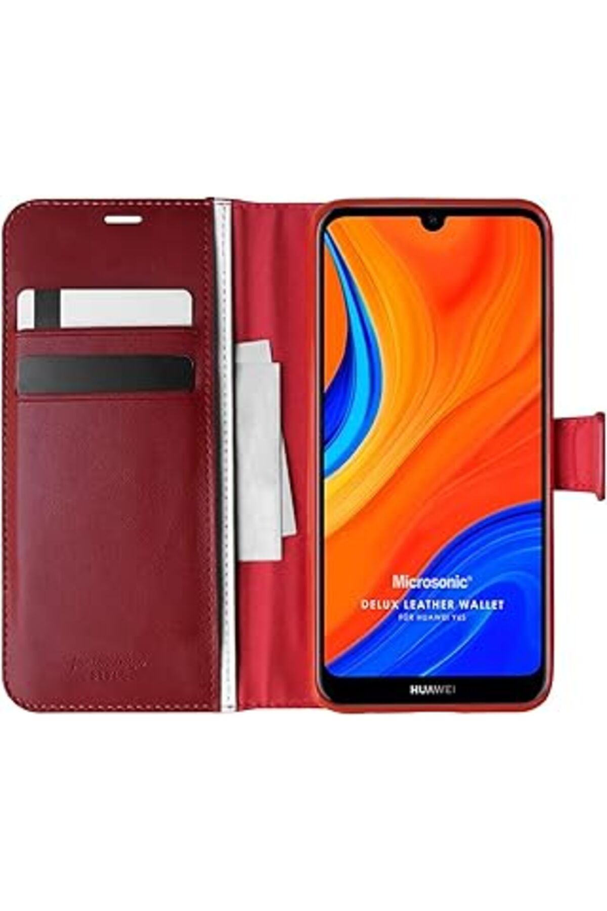 Karachil Microsonic Huawei Y6S Için Kılıf Delux Leather Wallet Kırmızı [Y6S 2019 Ile Uyumlu Kılıf - Kırmızı]