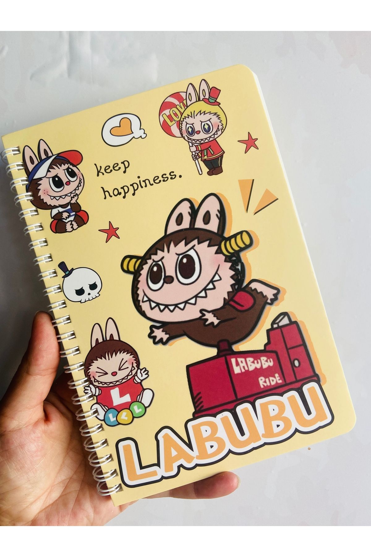 synshop Labubu Figürlü Çizgili Spiralli Defter