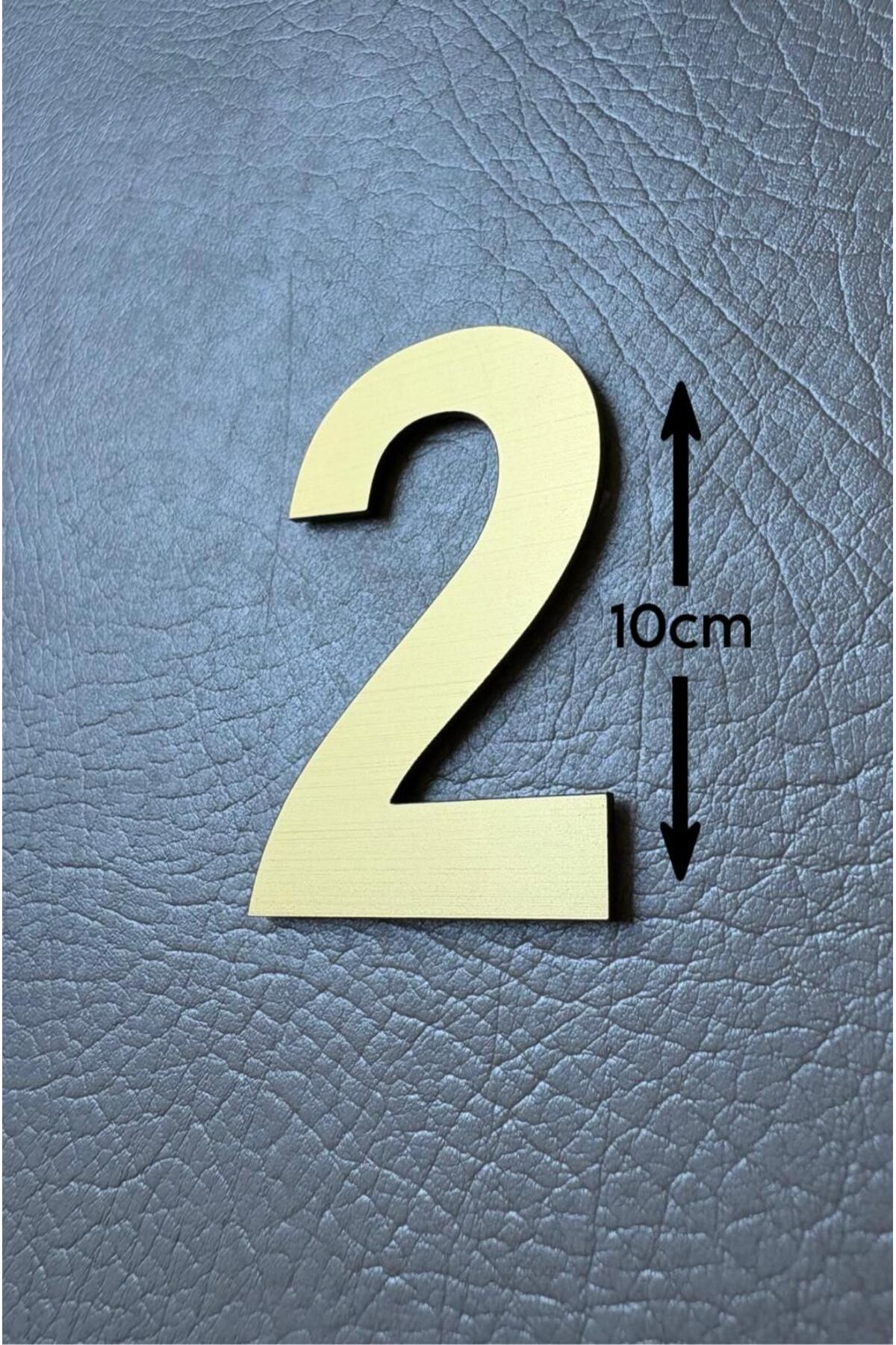 SE-Dizayn Kapı Numarası 10 CM No. 2 Daire Masa Dolap Numarası Fırcalı GOLD Kendinden Yapışkanlı