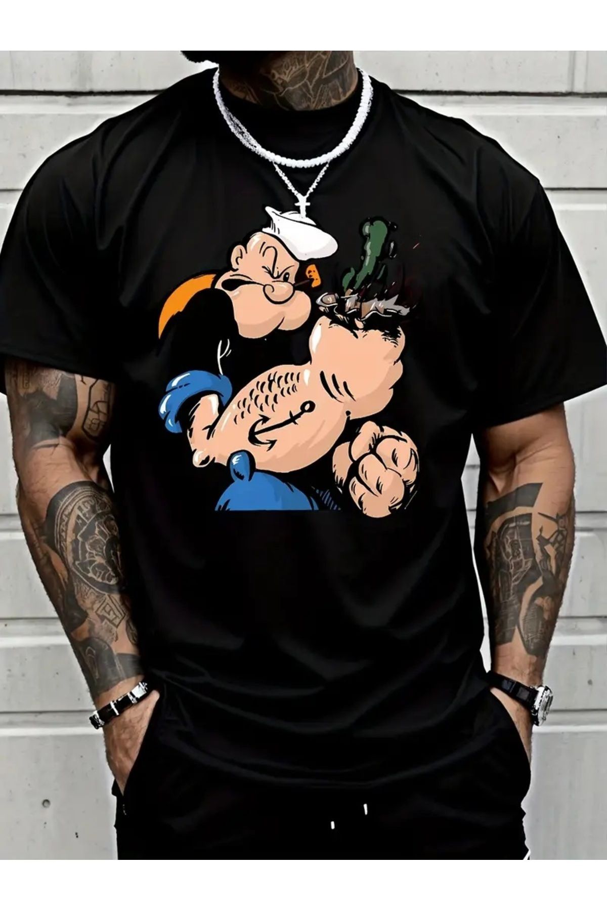 Hunors Sportswear & Company Unisex Kadın/Erkek Oversize Baskılı Pamuklu Bisiklet Yaka Kısa Kollu SİYAH T-shirt