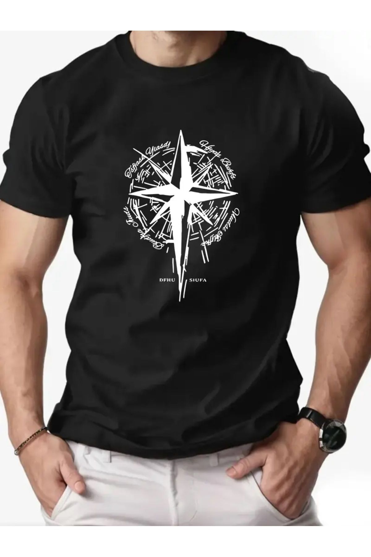 Hunors Sportswear & Company Unisex Kadın/Erkek Oversize Baskılı Pamuklu Bisiklet Yaka Kısa Kollu SİYAH T-shirt