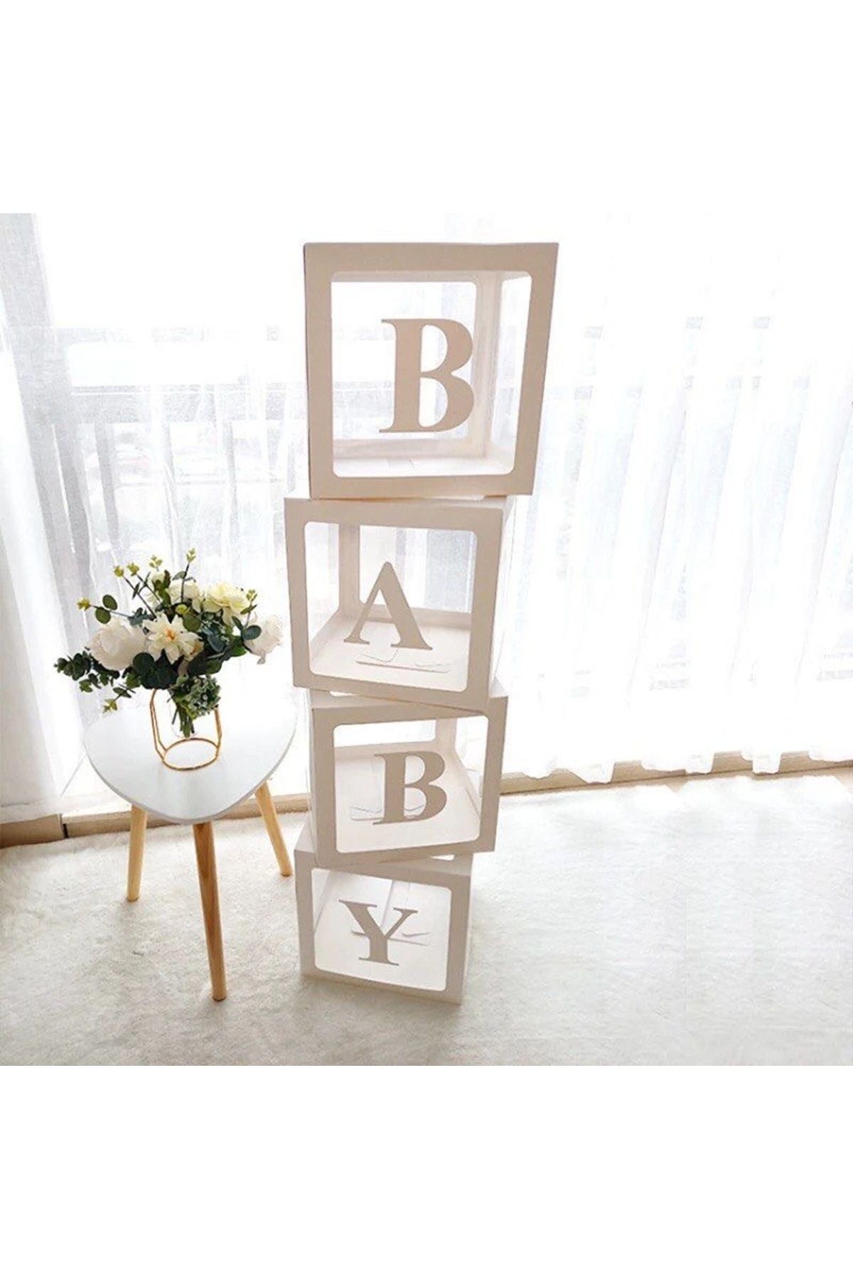 Kutu Dünyası BABY YAZILI Balon kutusu beyaz 25x25x cm yapışkanlı harfli