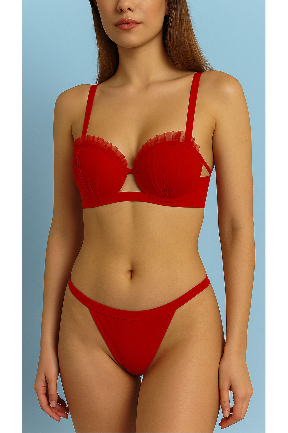 Elora İSTİRİDYE MODEL KIRMIZI İÇ GİYİM ( Sütyen & Külot )