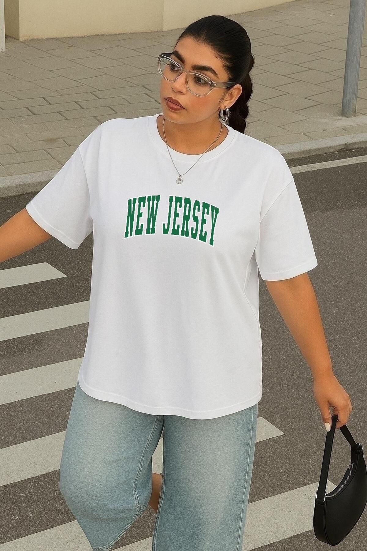 BENROMA BÜYÜK BEDEN NEW JERSEY BASKILI UNİSEX TİŞÖRT