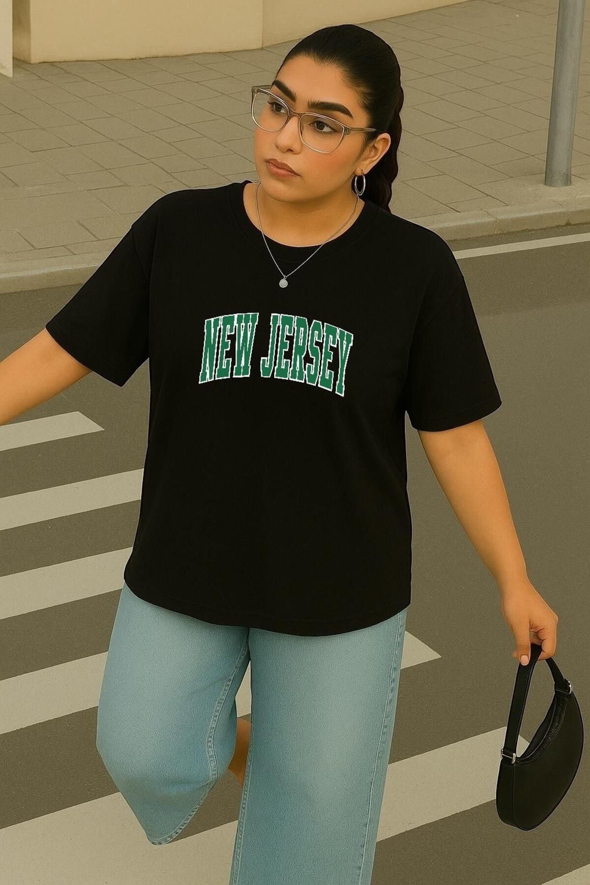 BENROMA BÜYÜK BEDEN NEW JERSEY BASKILI UNİSEX TİŞÖRT