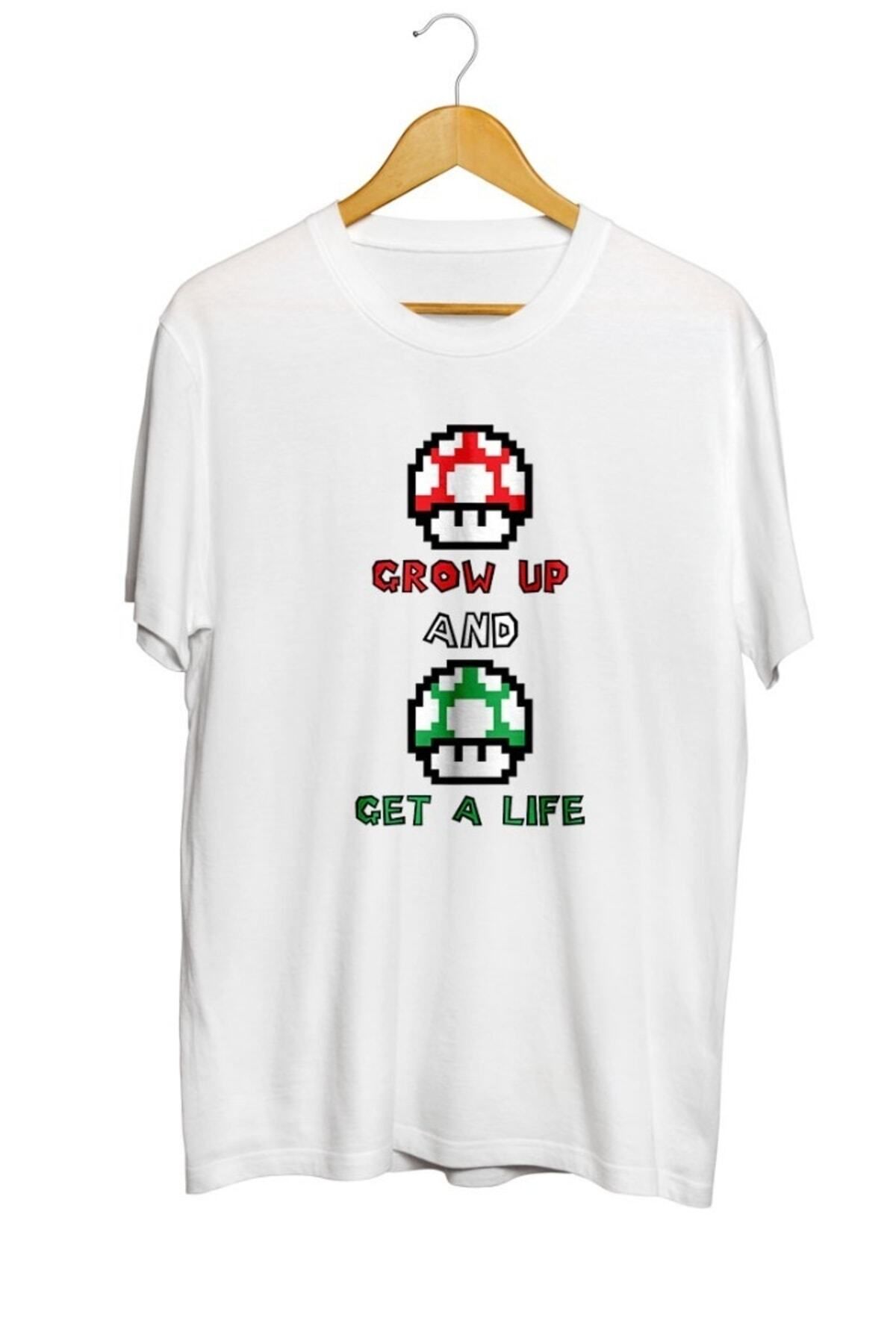 Miba Store Mario Mantar Grow Up And Get A Life Baskılı Unisex Tişört