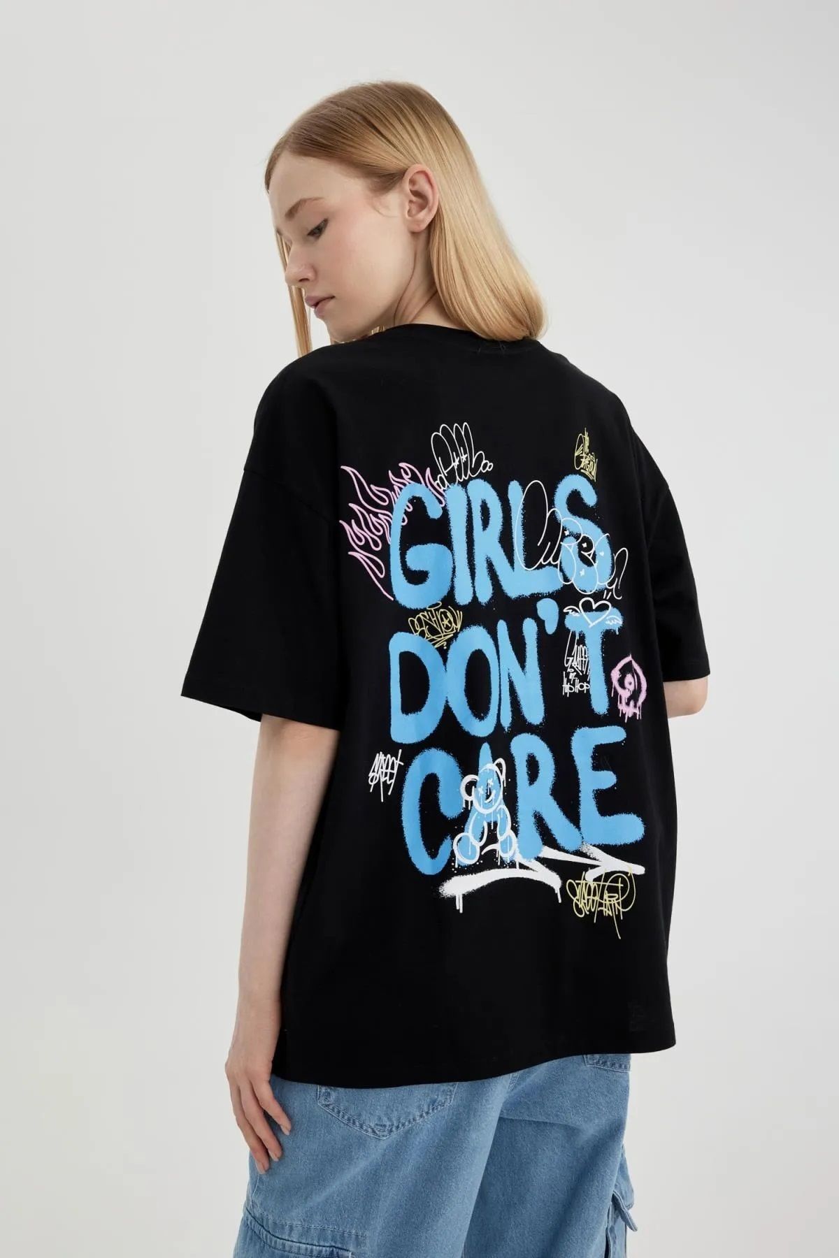 Hunors Sportswear & Company Unisex Kadın/Erkek Oversize Baskılı Pamuklu Bisiklet Yaka Kısa Kollu T-shirt