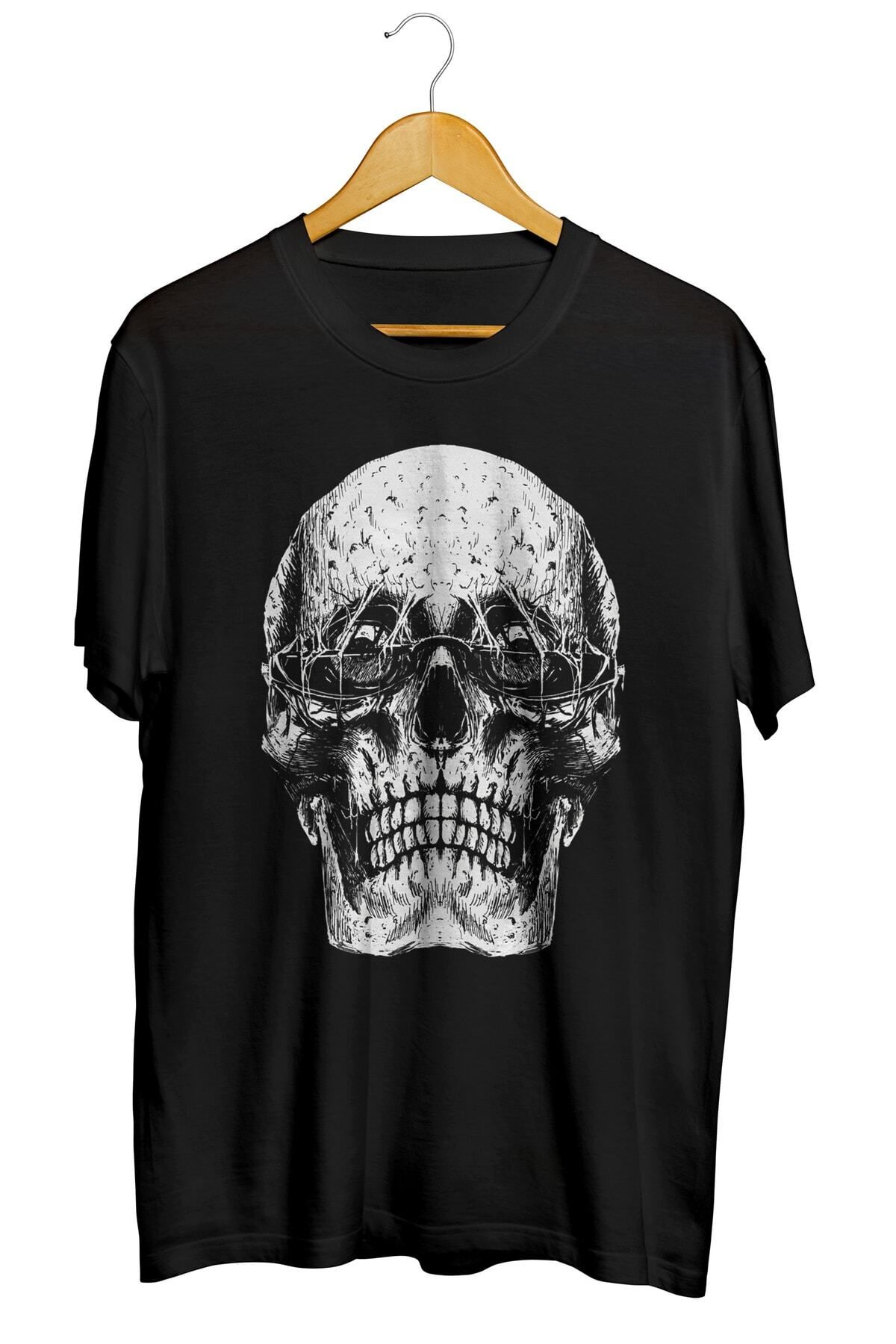 Miba Store Grunge Sunglasses Skull Baskılı Unisex Tişört