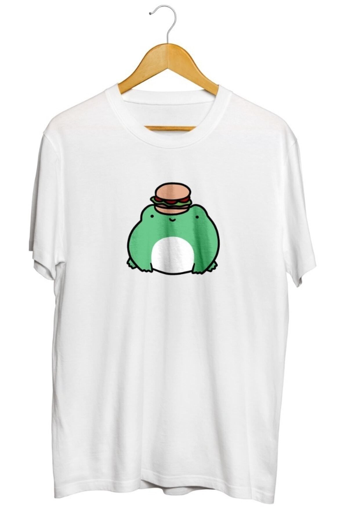 Miba Store Hamburger Kurbağa Baskılı Unisex Tişört