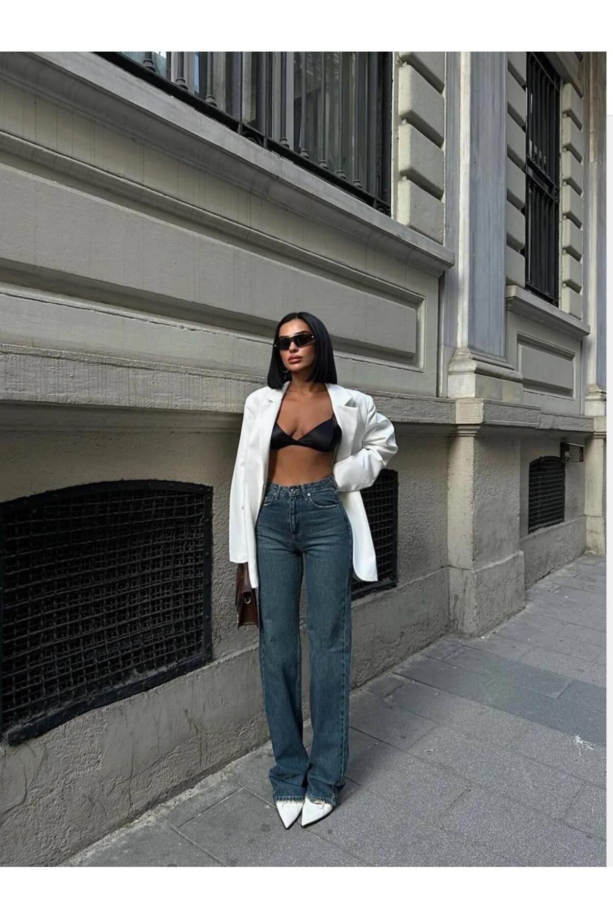shop LİKRALI PALAZZO YEŞİL TİNT JEAN PANTOLON
