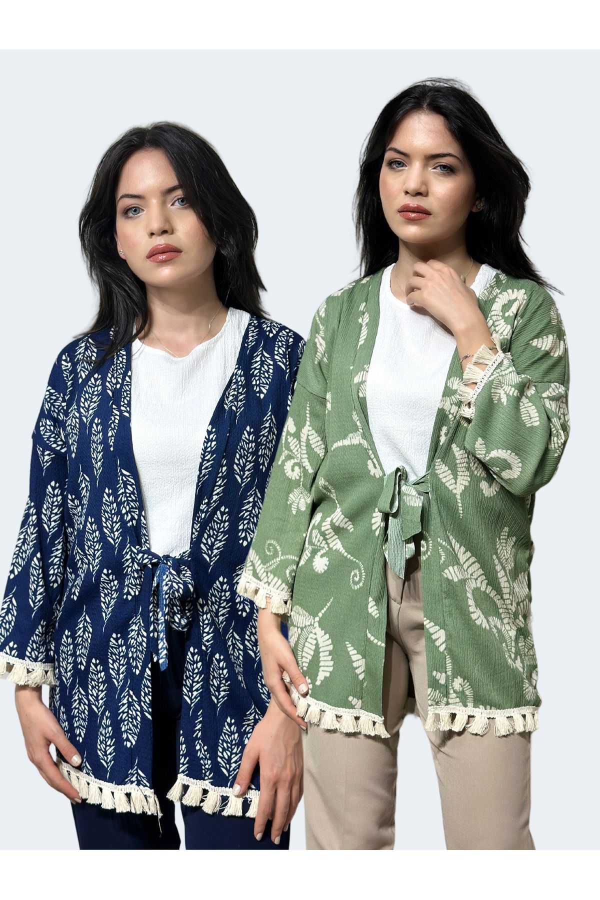 BELTICHA 2'Li Desenli Rahat Kimono Yazlık Salaş Bürümcük Kimono Ceket