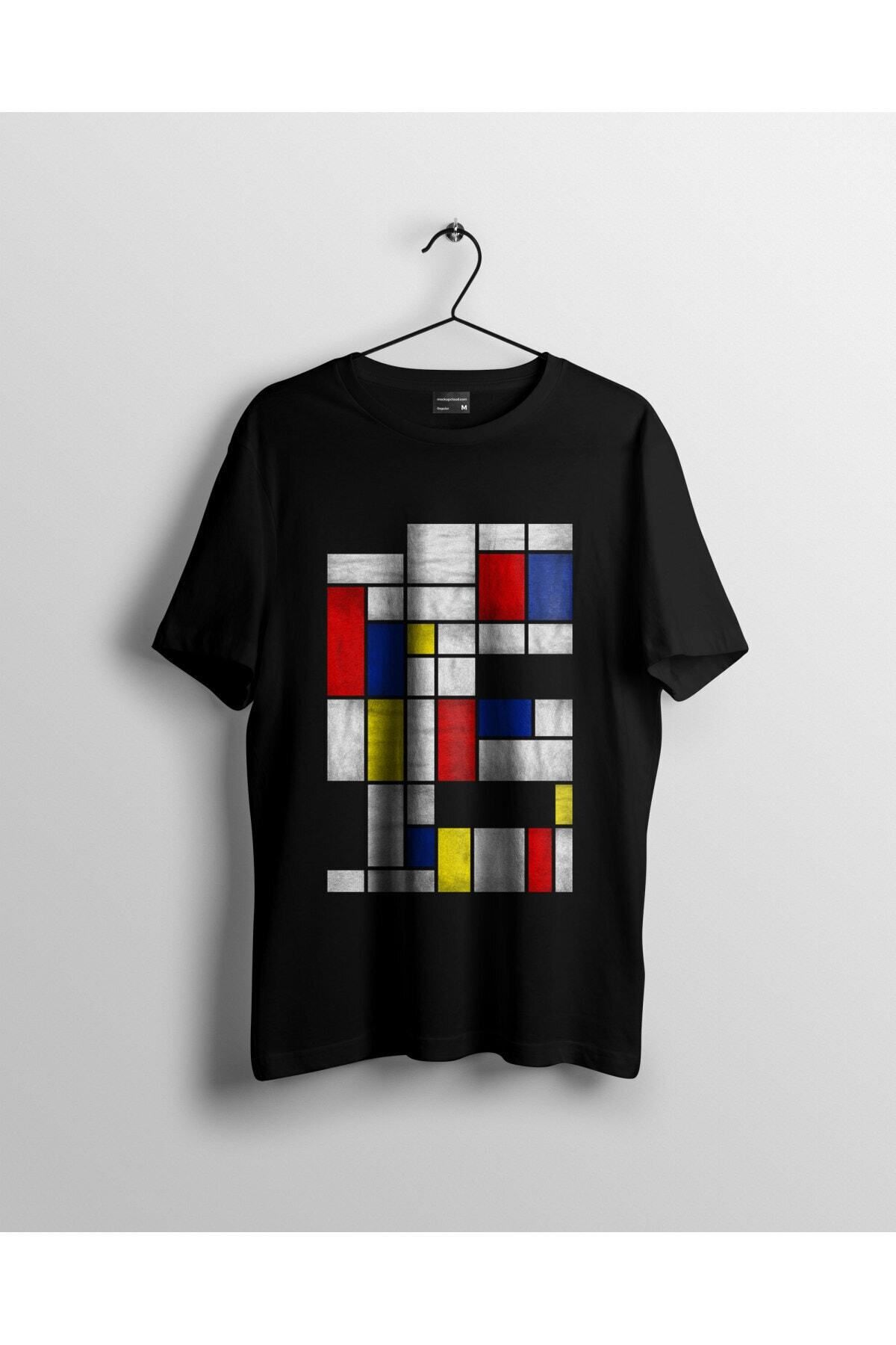 Miba Store Endişeli Mondrian Kompozisyonu Baskılı Tshirt