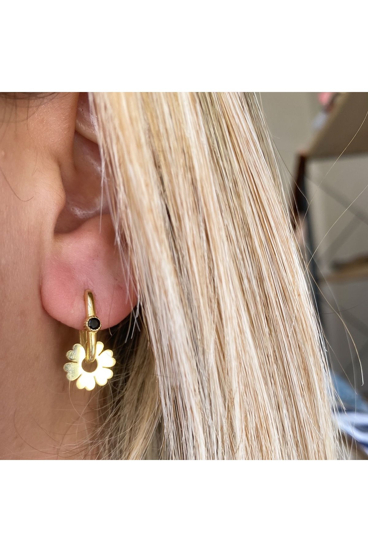 simurg jewellery Siyah Taşlı Gümüş Göçmen Küpe