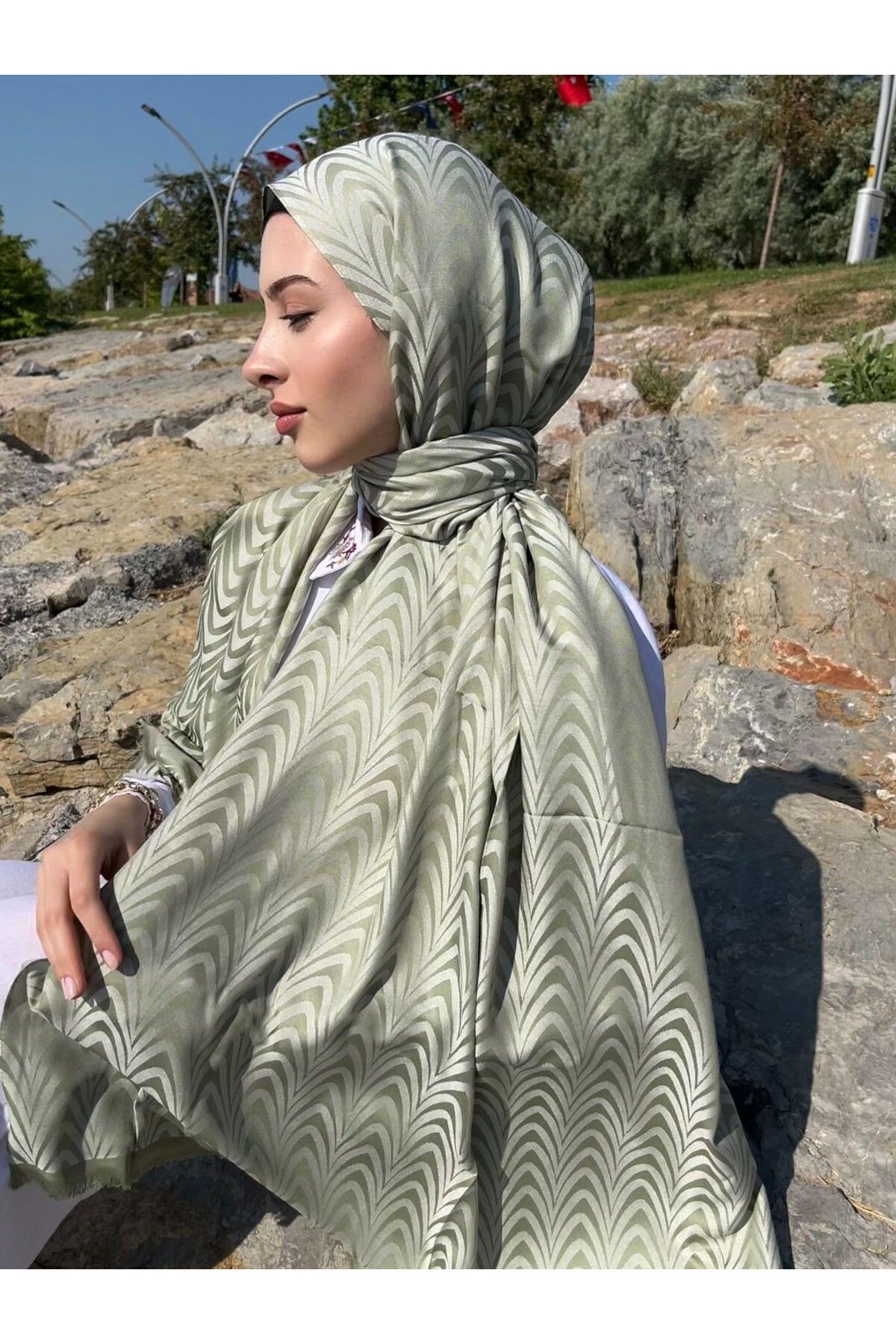 YALENA SCARF Çift Taraflı ipeksi Jakar Şal-
