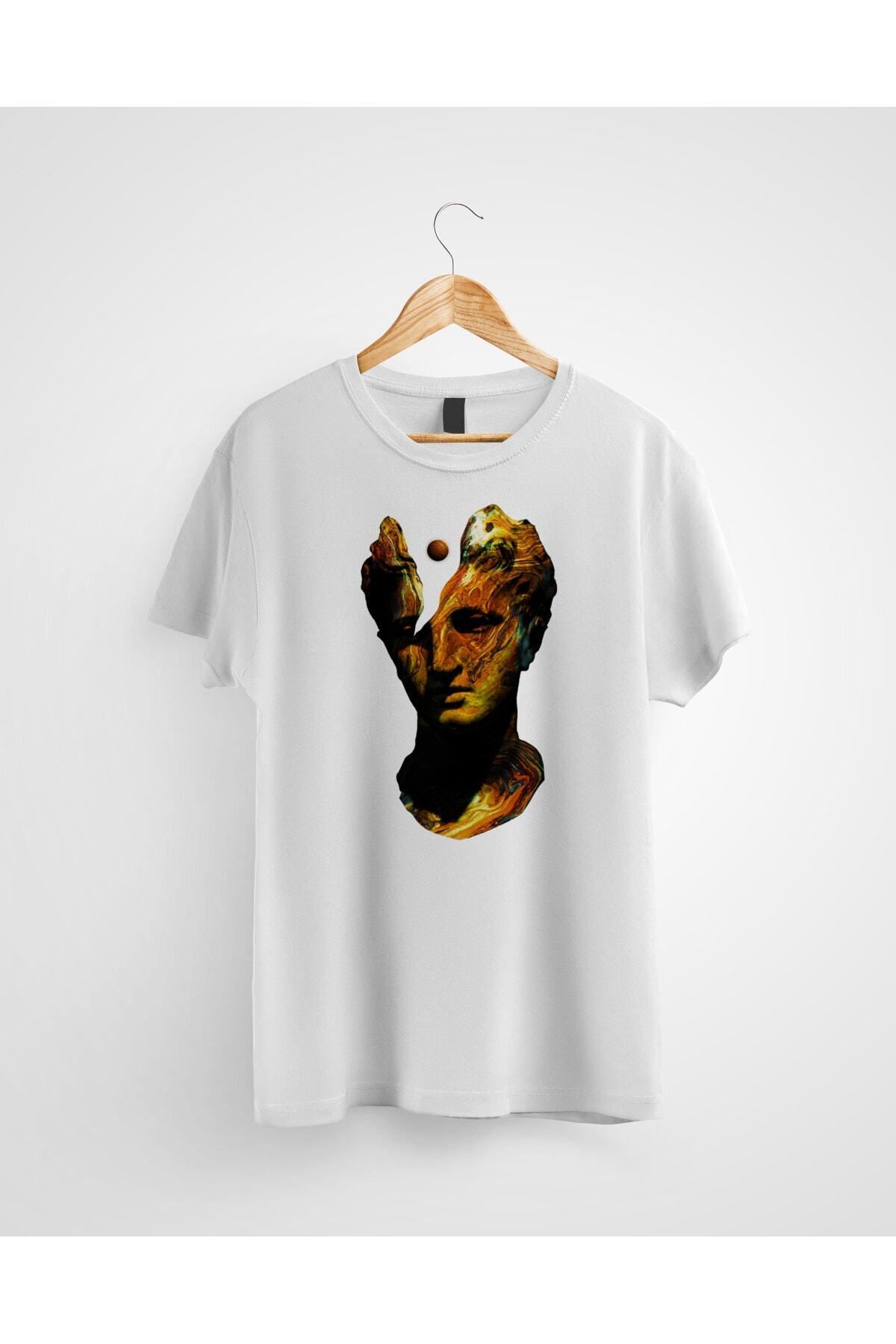 Miba Store Marslı Çatlak Heykel Kafalı Baskılı T-shirt