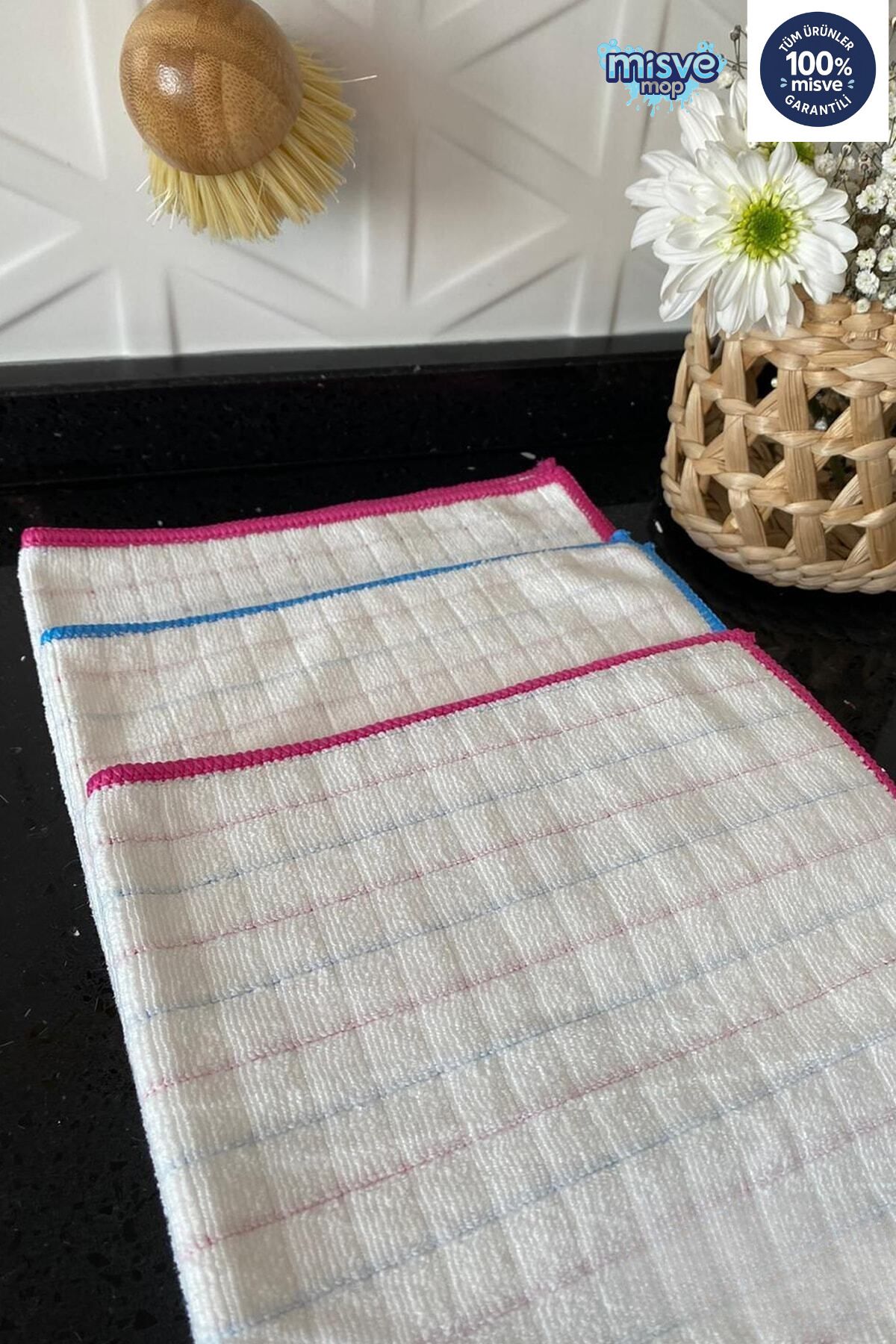 Misvele Misveclean ( 3 Adet ) Mikrofiber Mutfak Bezi Mükemmel Su Emici Leke Tutmaz 40*40 Cm