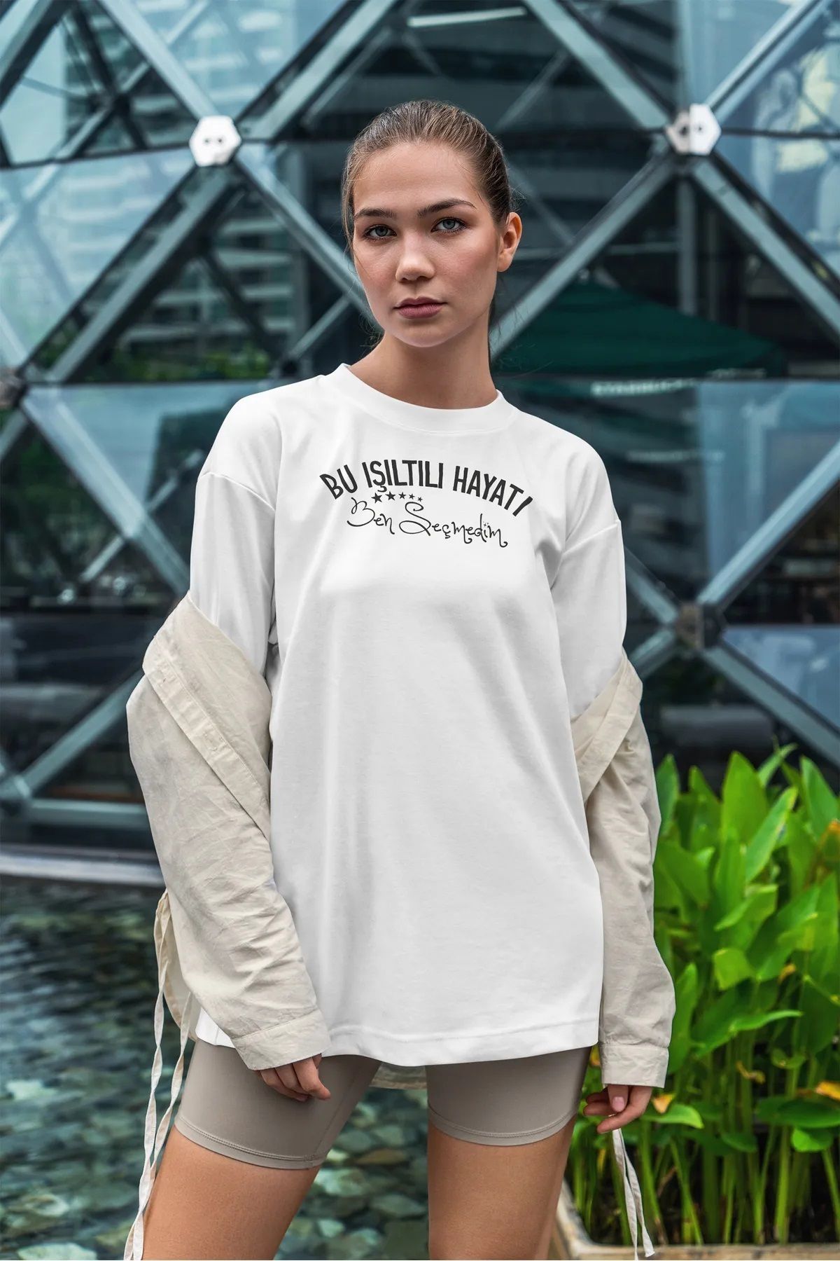 Hunors Sportswear & Company Unisex Kadın/Erkek Oversize Baskılı Pamuklu Bisiklet Yaka Kısa Kollu BEYAZ T-shirt