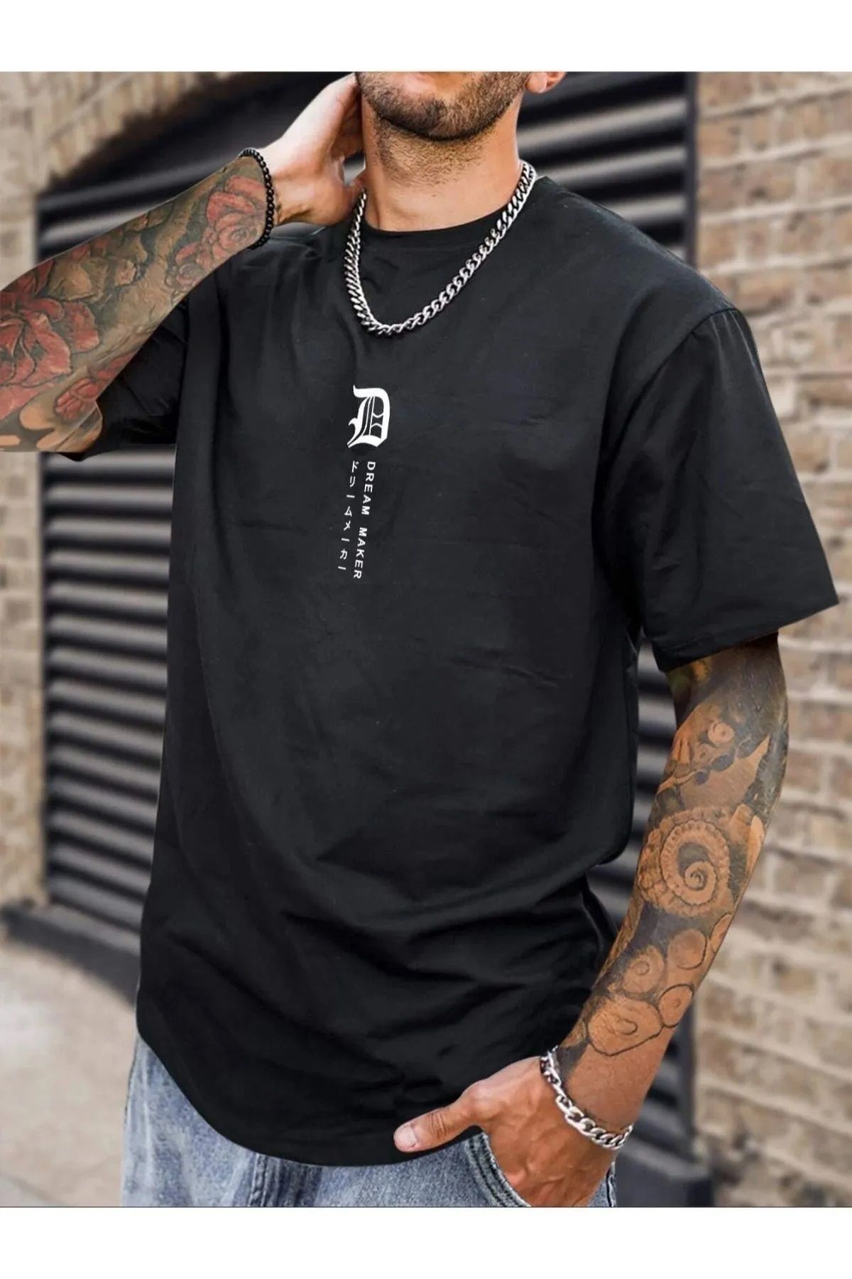 Hunors Sportswear & Company Unisex Kadın/Erkek Siyah Baskılı Oversize T-shirt