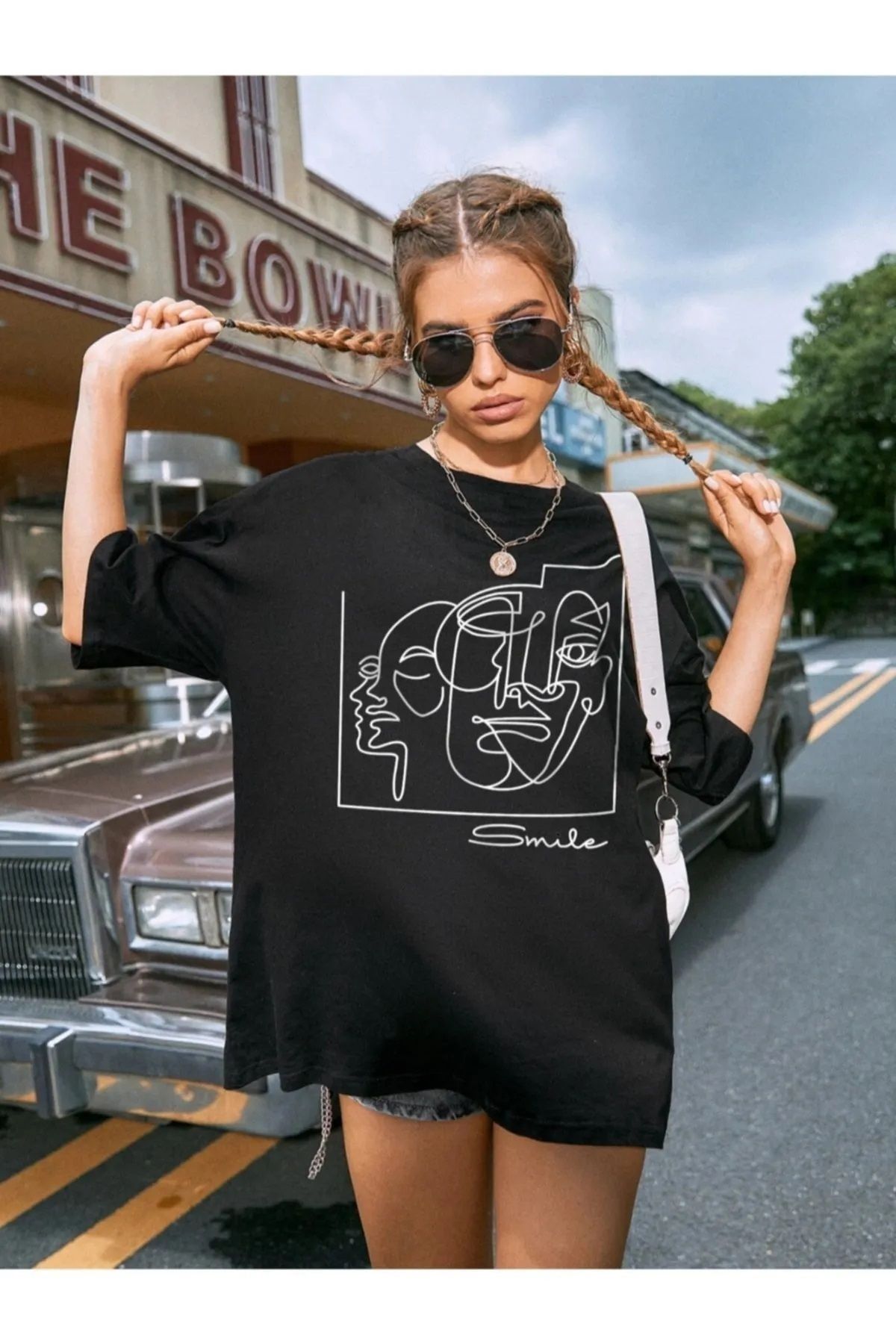 Hunors Sportswear & Company Unisex Kadın/Erkek Oversize Baskılı Pamuklu Bisiklet Yaka Kısa Kollu T-shirt