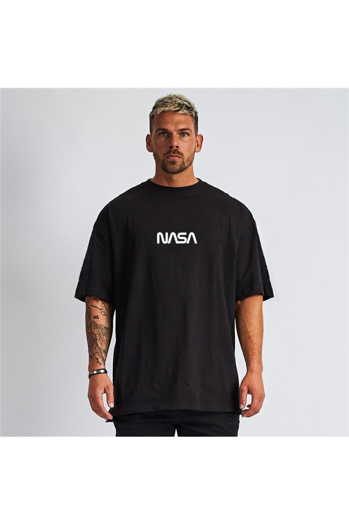 Hunors Sportswear & Company Oversize Unisex Siyah Nasa Baskılı Tshirt