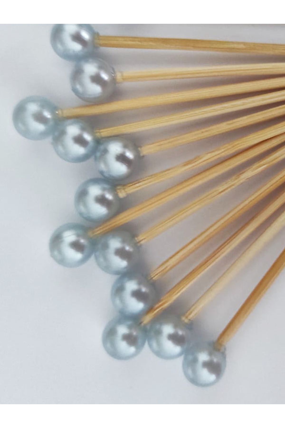 BEYHAN BAYHAN 100 Adet Dekoratif Bebe Mavisi Yuvarlak İncili Pasta Kürdanı 6,5 Cm-Boncuk 8 Mm - Mavi Pasta Kürdanı
