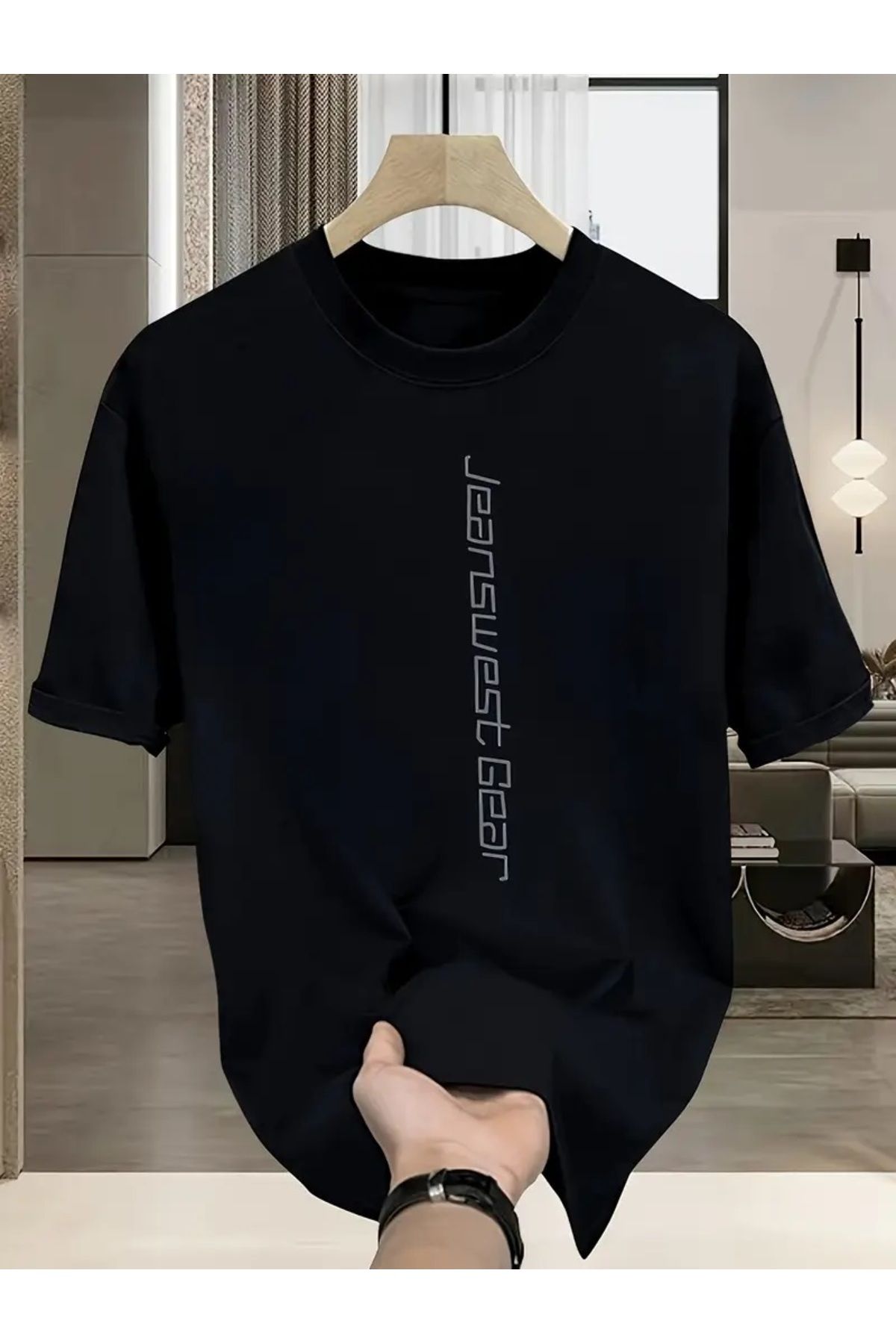 Hunors Sportswear & Company Unisex Kadın/Erkek Oversize Baskılı Pamuklu Bisiklet Yaka Kısa Kollu SİYAH T-shirt