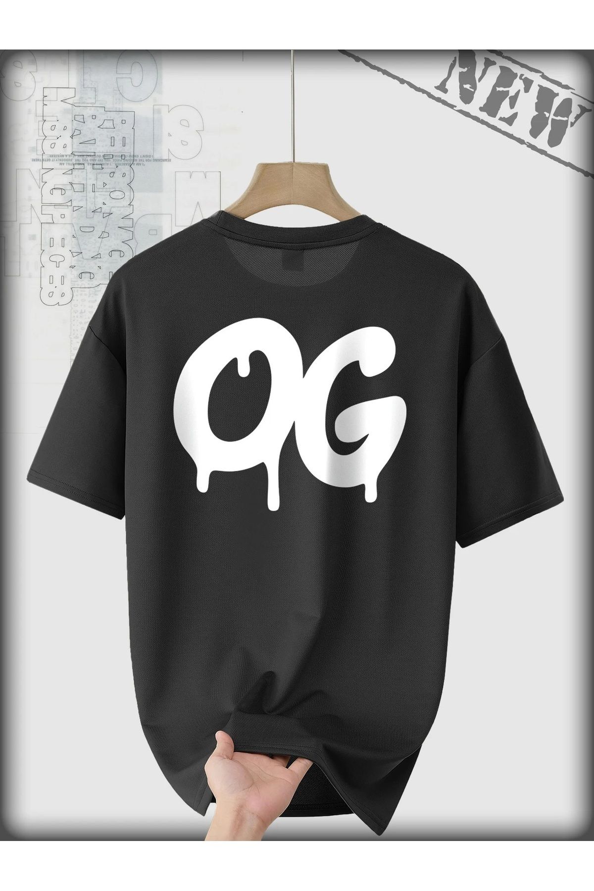 Hunors Sportswear & Company Unisex Kadın/Erkek Oversize Baskılı Pamuklu Bisiklet Yaka Kısa Kollu SİYAH T-shirt