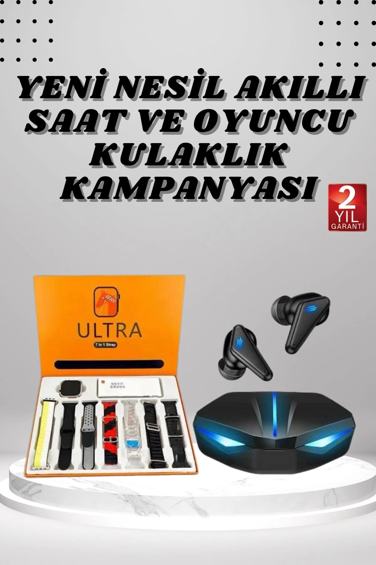 Modafiks 7 Kordonlu Akıllı Saat Ve Oyuncu Kulaklığı ANC Özelliği Kulak İçi Mikrofonlu Sesli Görüşme