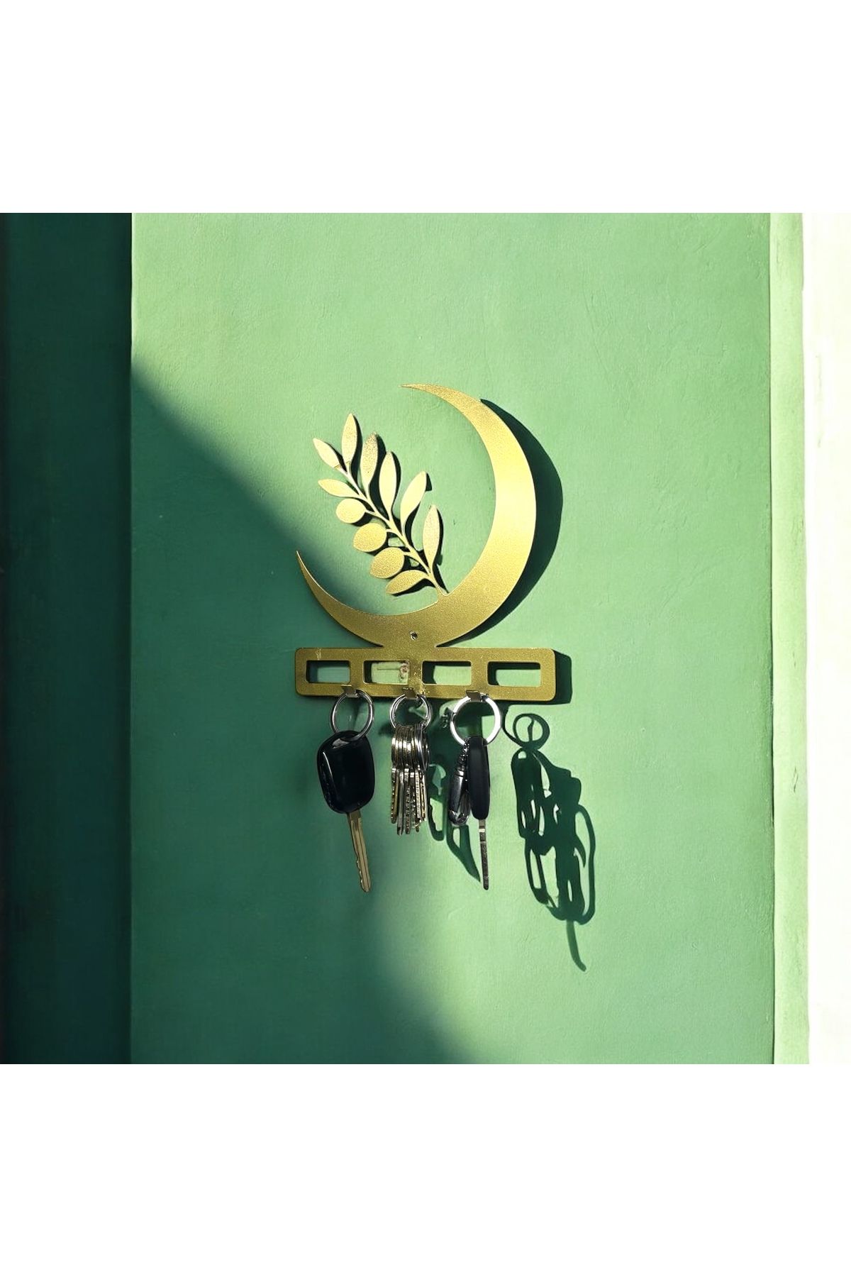Home Hilal ve Zeytin Dalı 3’lü Metal Lazer Kesim Anahtar Askısı