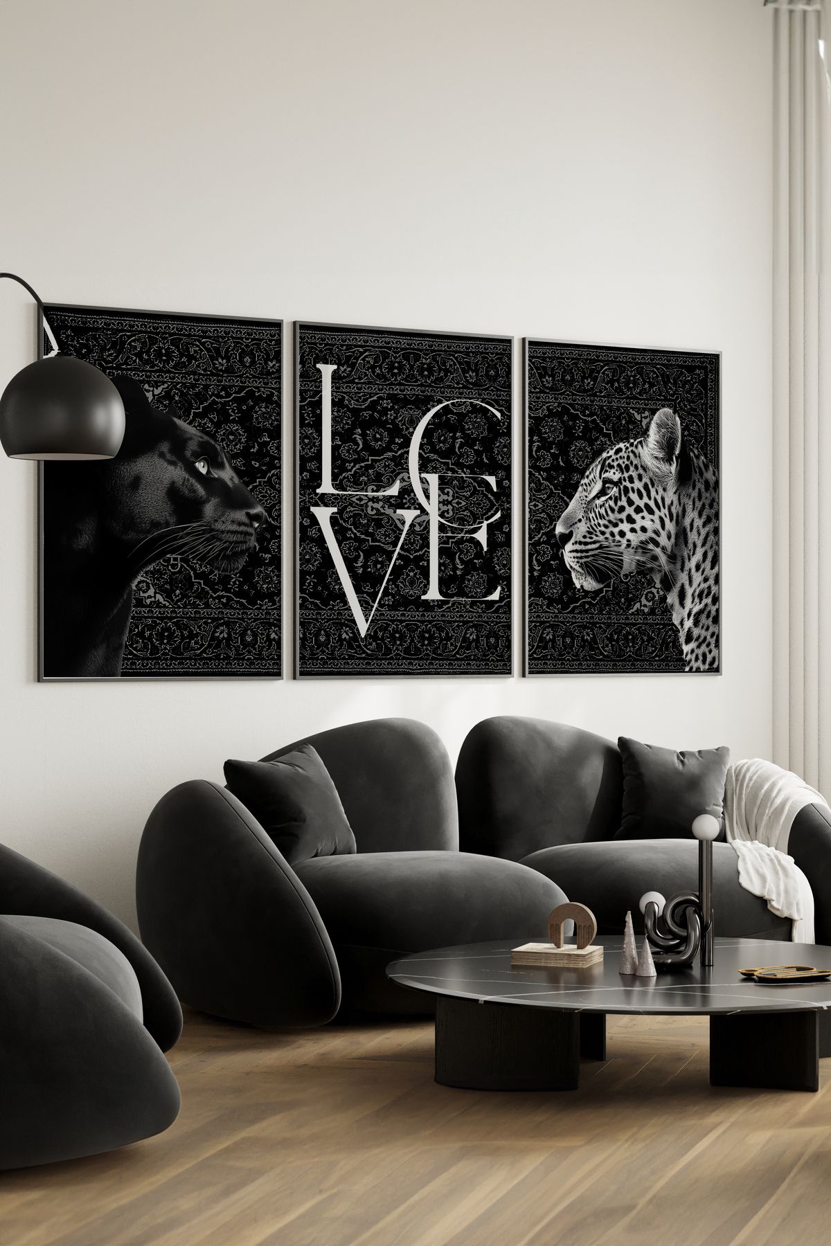 Home 3'lü Jaguar ve Çita Tablosu, Etnik Desenli Oturma Odası Dekoru, Mutfak Dekoru, Çerçevesiz Poster