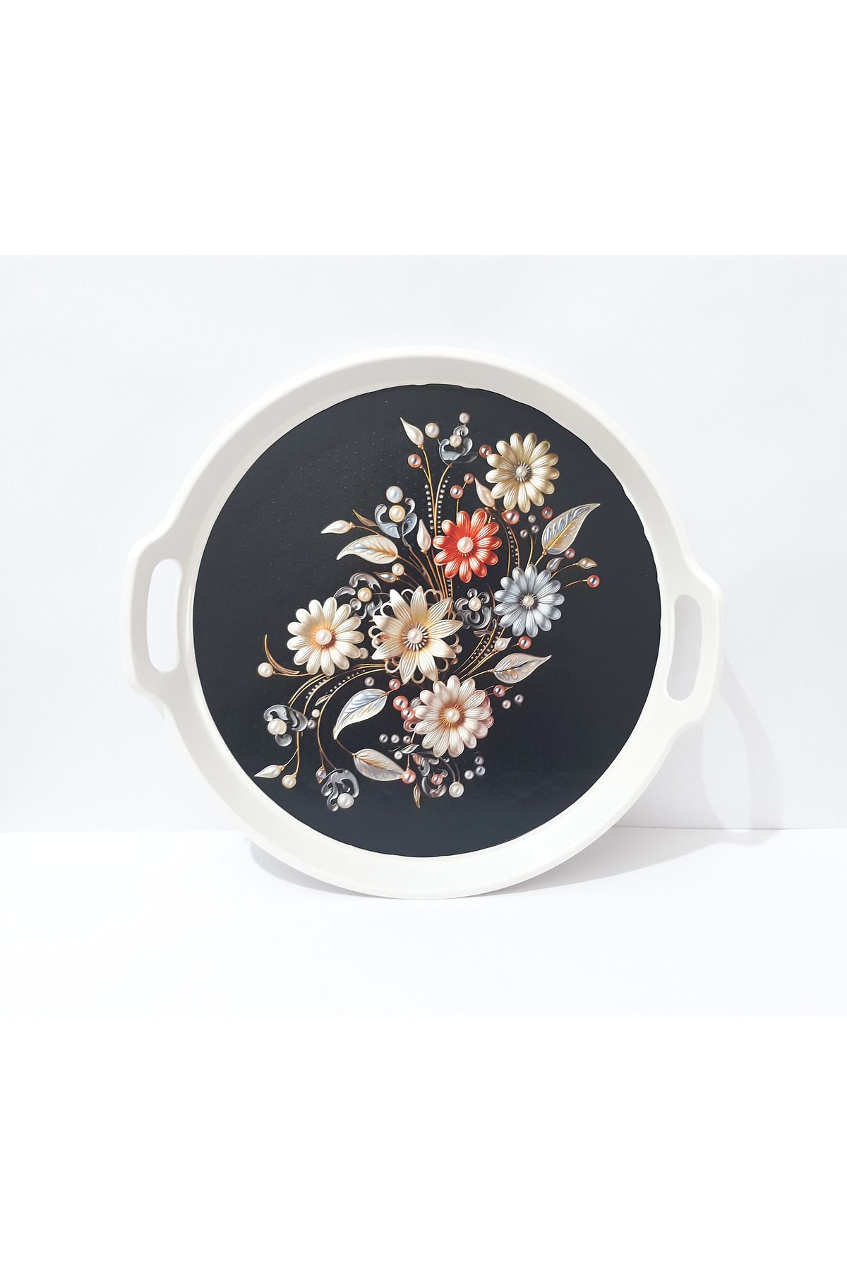 renkli çiçekler Çay Tepsi 32x34x3 CM Yuvarlak Plastik Çay Tepsisi Sunum Tepsi