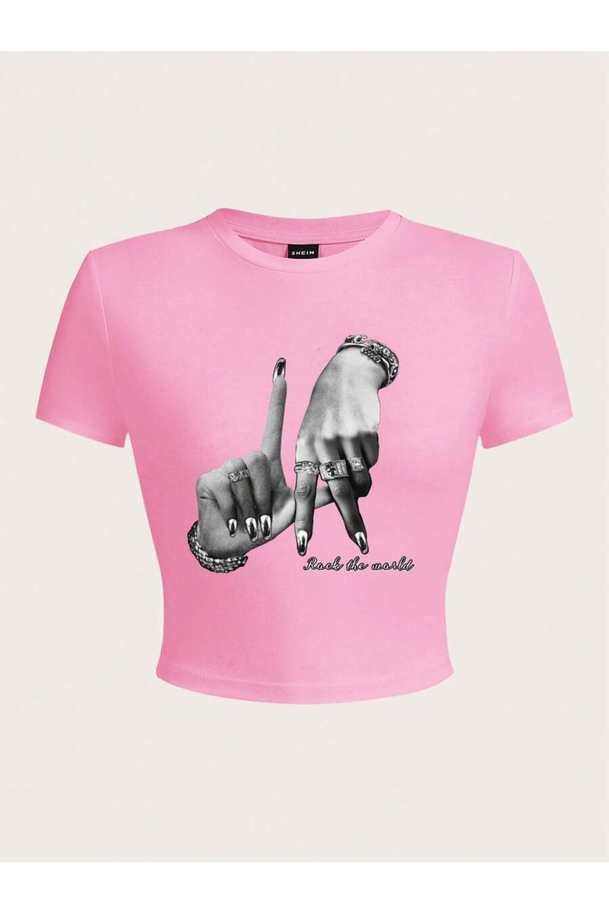 OVER HEAD Kadın Rock The World Baskılı Baby Tee Crop T-shirt