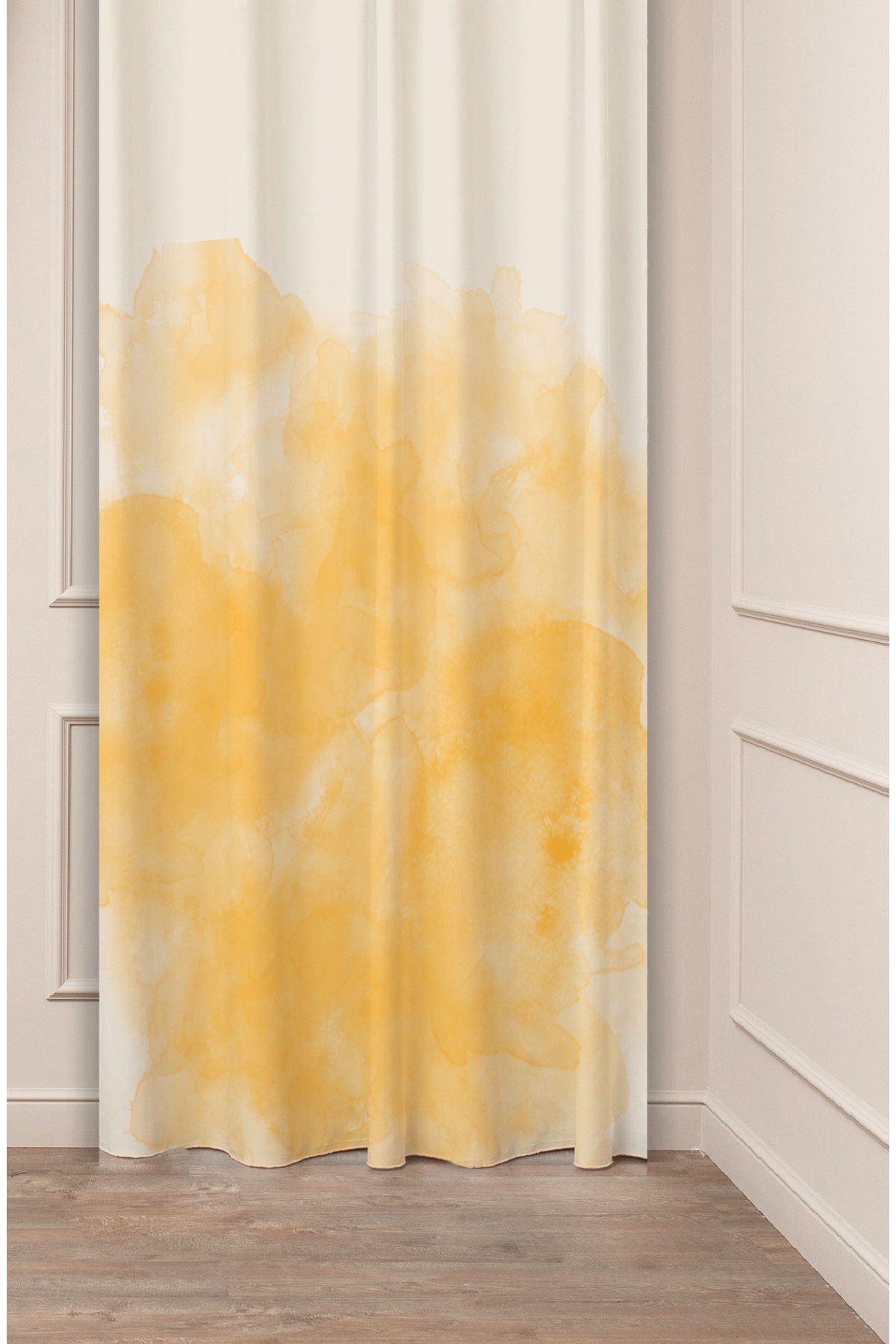 GREENDECOR Sarı Bej Krem Minimalist Sade Soft Pastel Özel Tasarım Dijital Baskılı (Tek Kanat) Şık Fon Perde