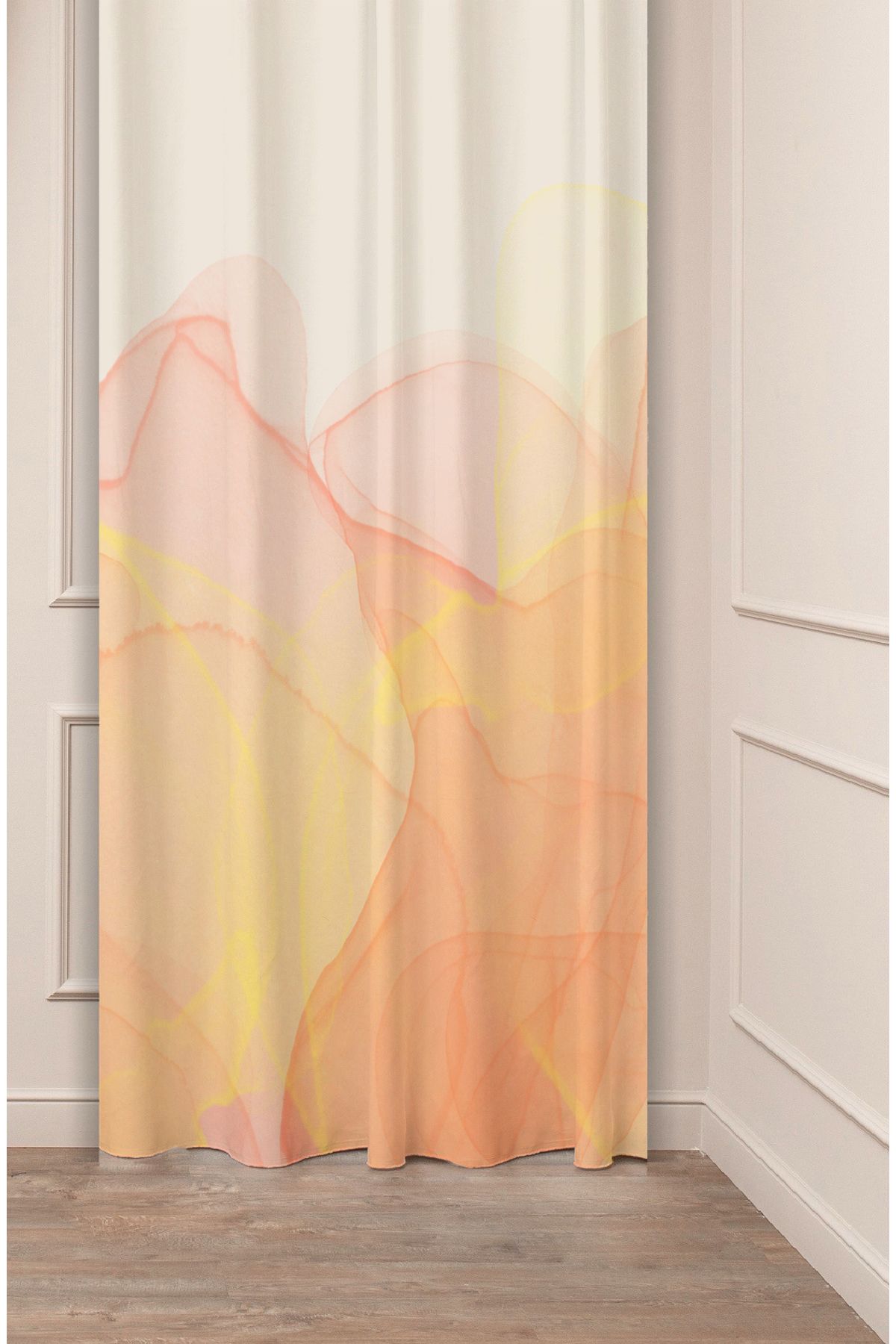 GREENDECOR Sarı Bej Krem Fuşya Minimalist Soft Pastel Özel Tasarım Dijital Baskılı (Tek Kanat) Şık Fon Perde