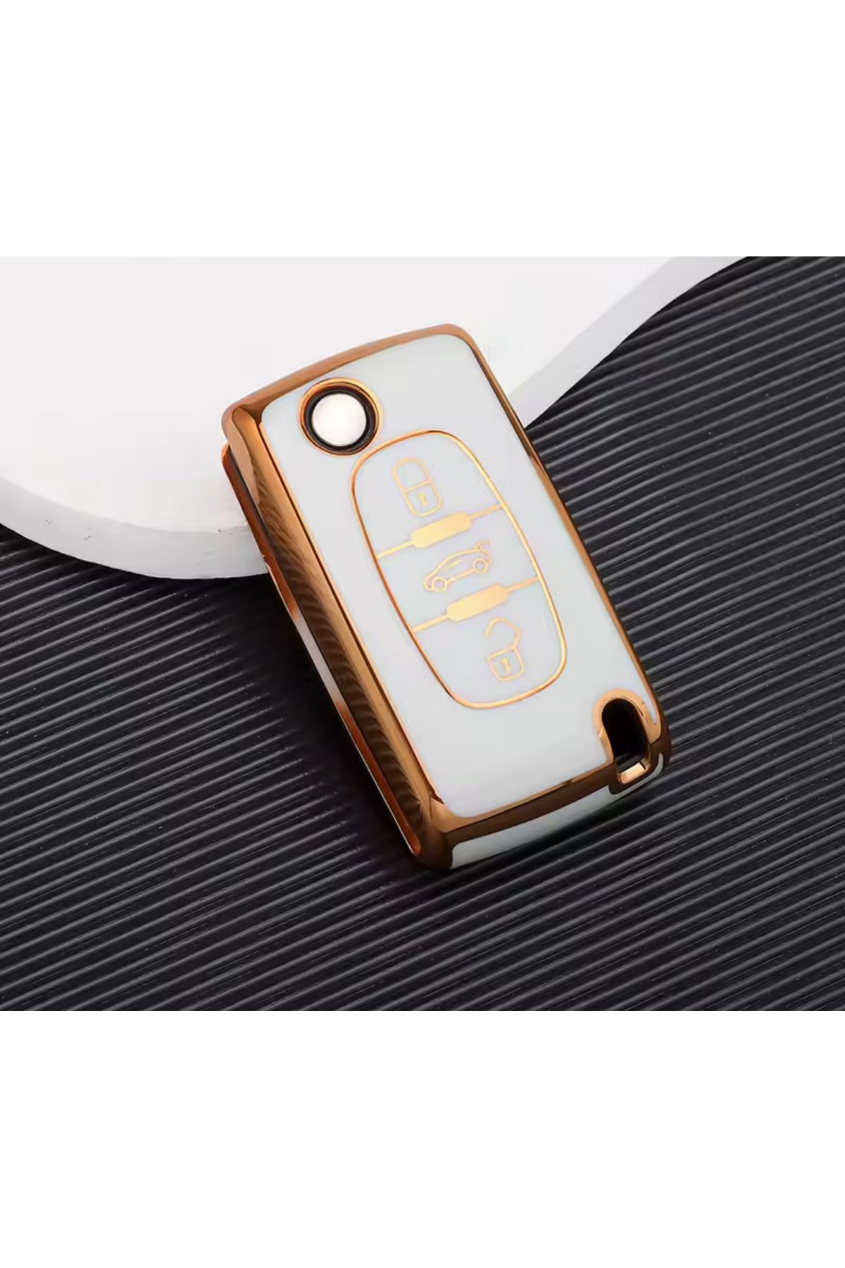 emii auto spare parts Peugeot Citroen Anahtar Kılıfı 3 Tuşlu Model Krem Gold