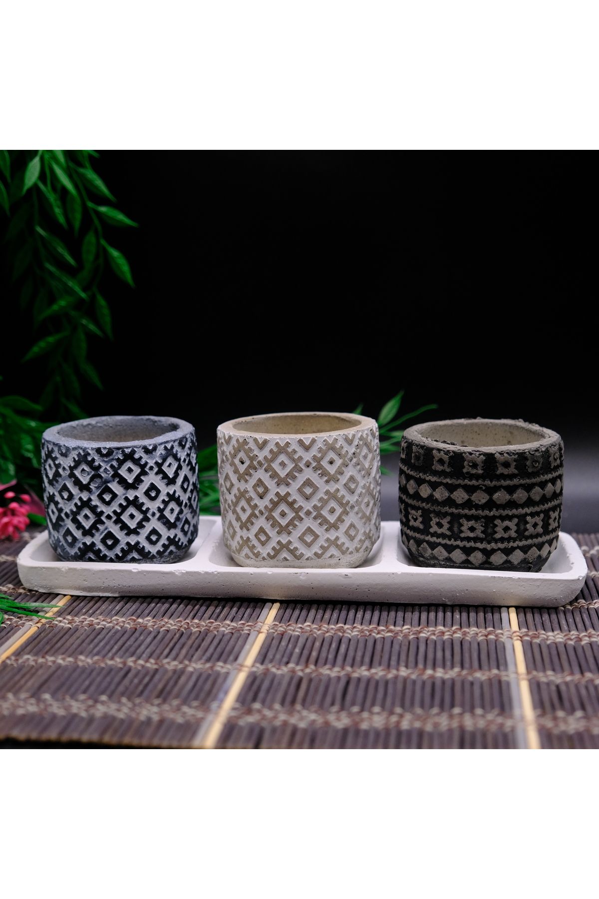 BGGdekor Halı desenli üç'lü dekoratif BETON BİBLO